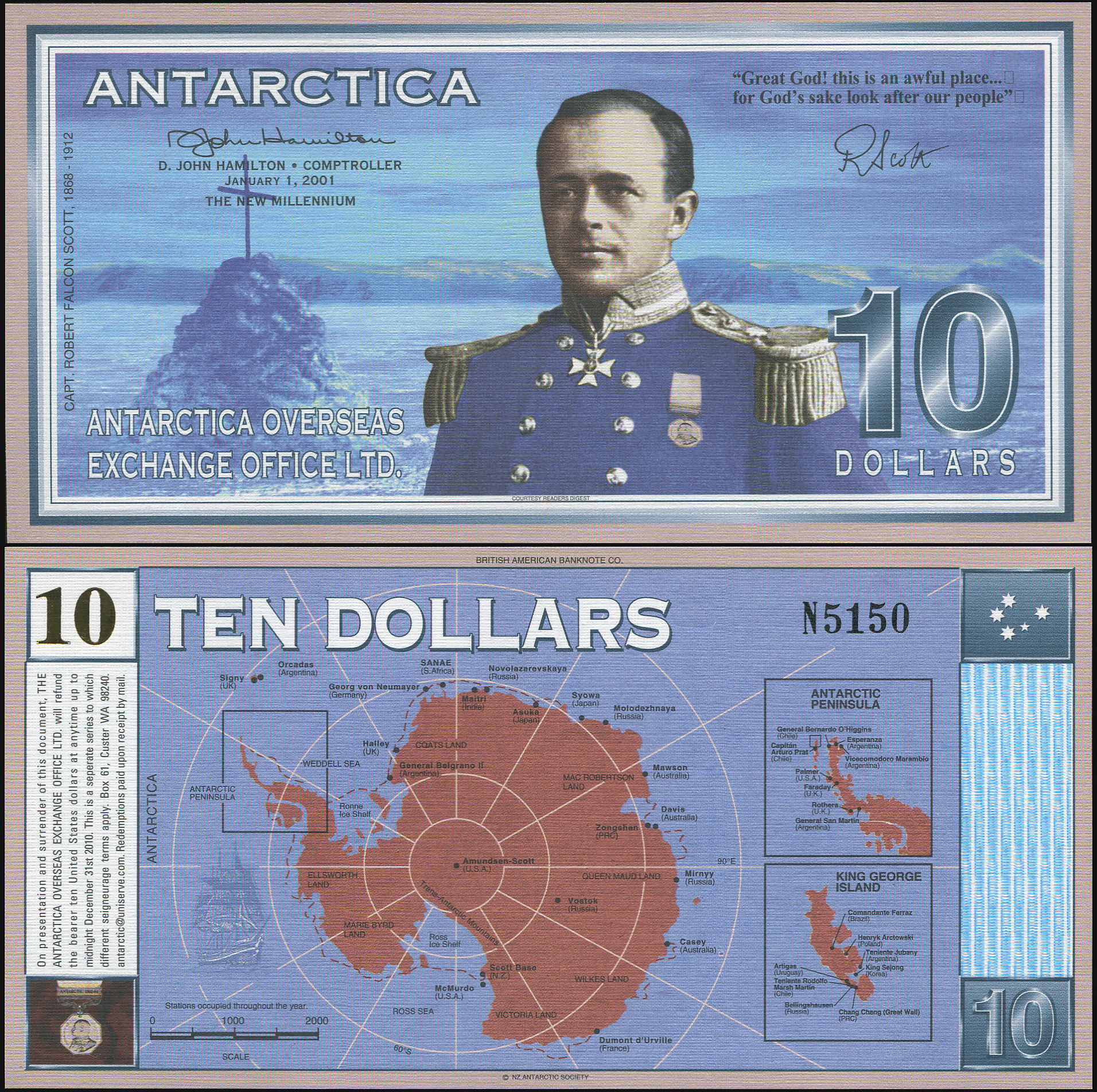 Antarctica. Banknote 10 dollars. 2001. Unc. Paper. Кат# P.NL