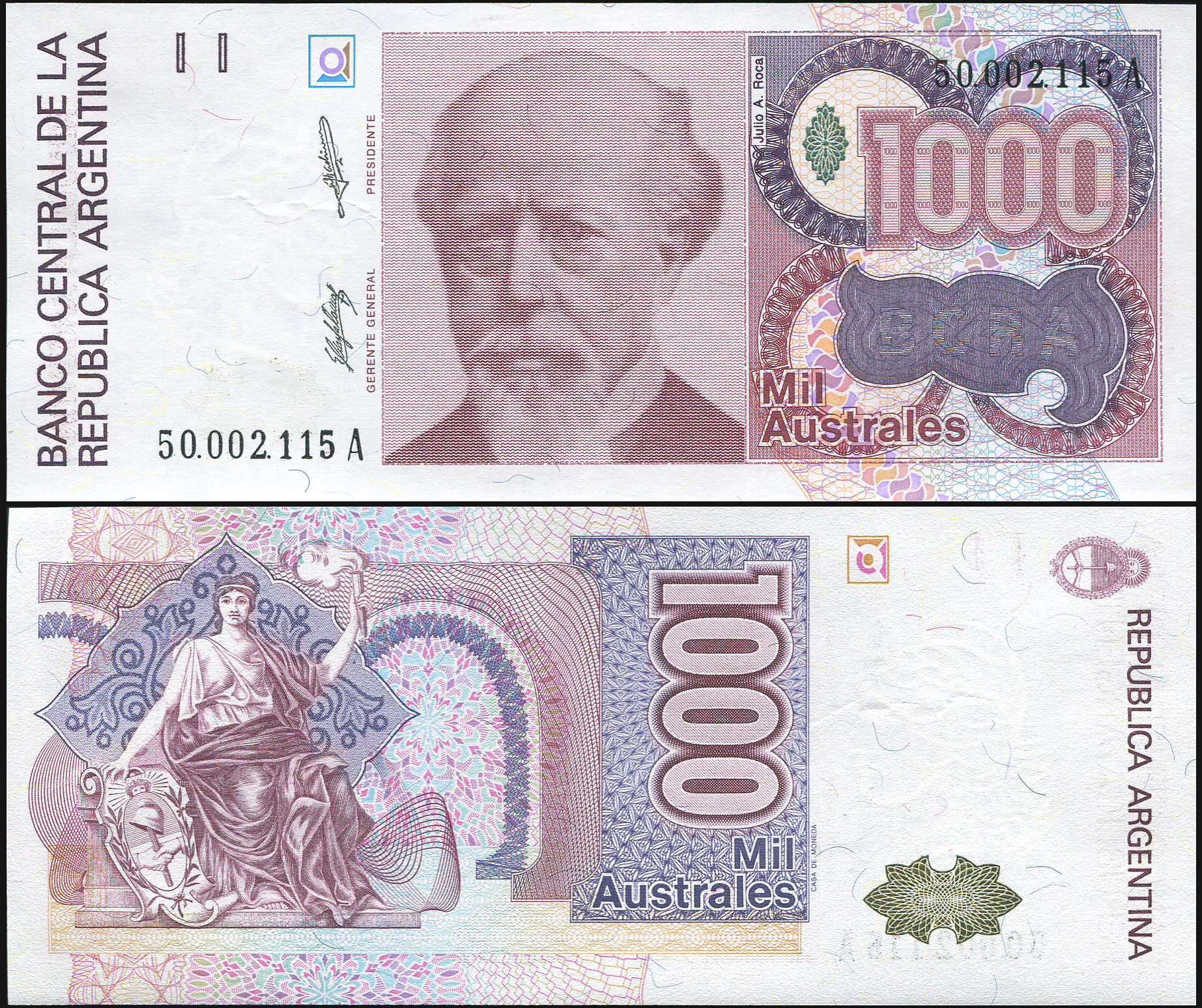 Argentina. Banknote 1000 australes. ND (1988). Unc. Paper. Кат# P.329a [Serie A]