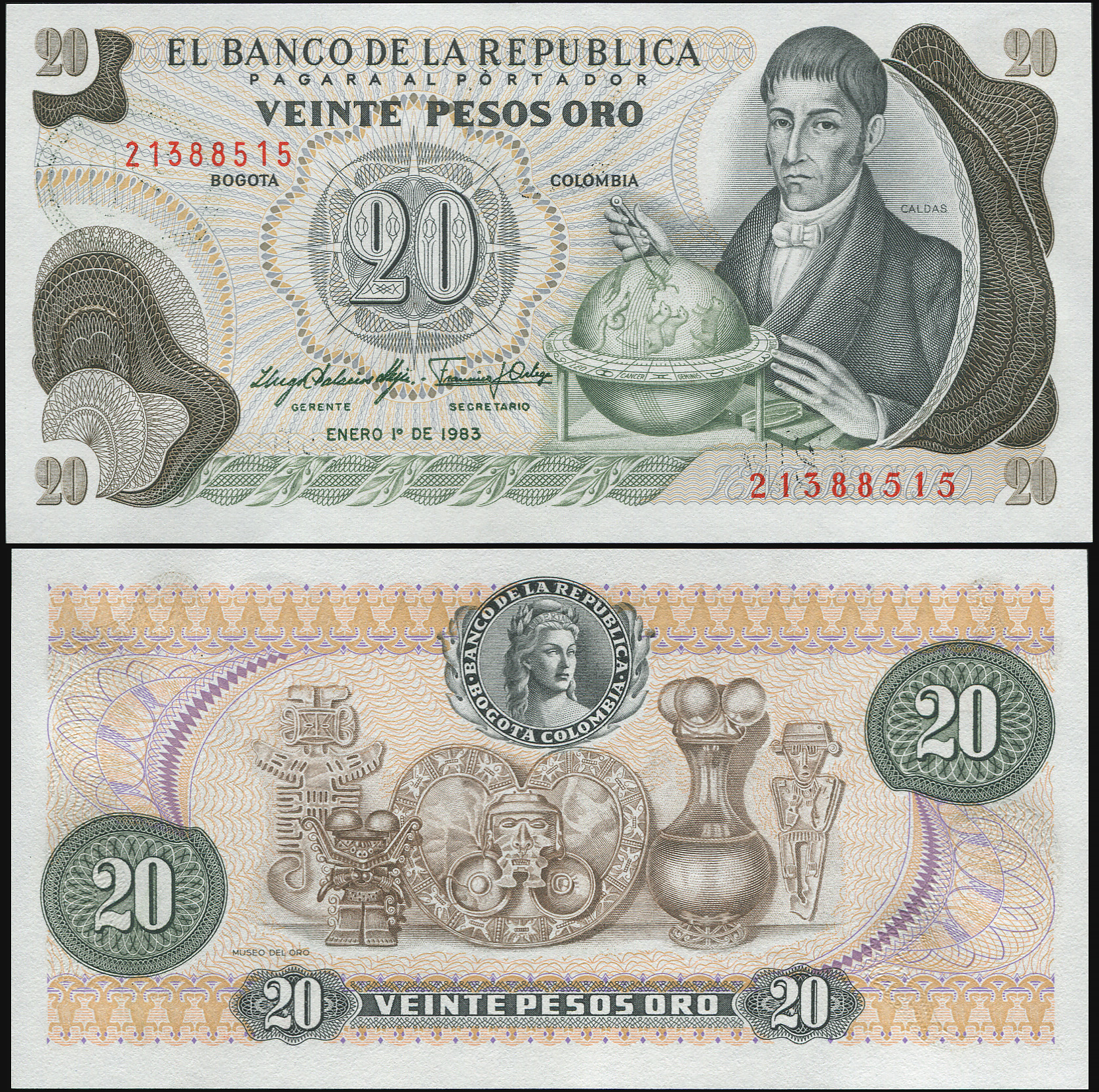 Colombia. Banknote 20 pesos oro. 1983. Unc. Paper. Кат# P.409d