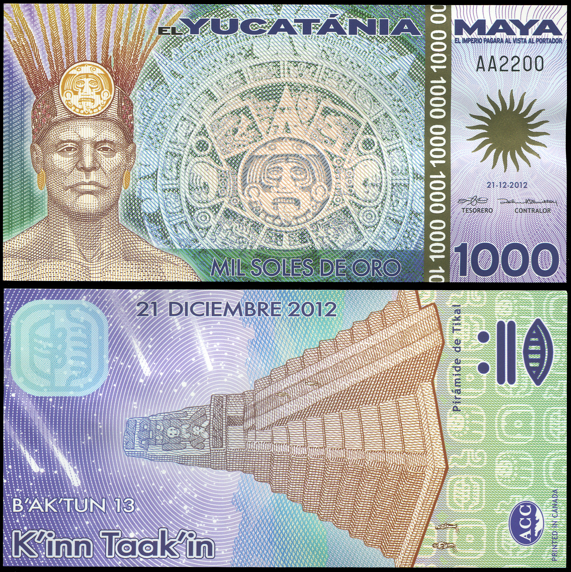 Yucatania Maya. Banknote 1000 soles de oro. 2012. Unc. Polymer. Кат# P.NL