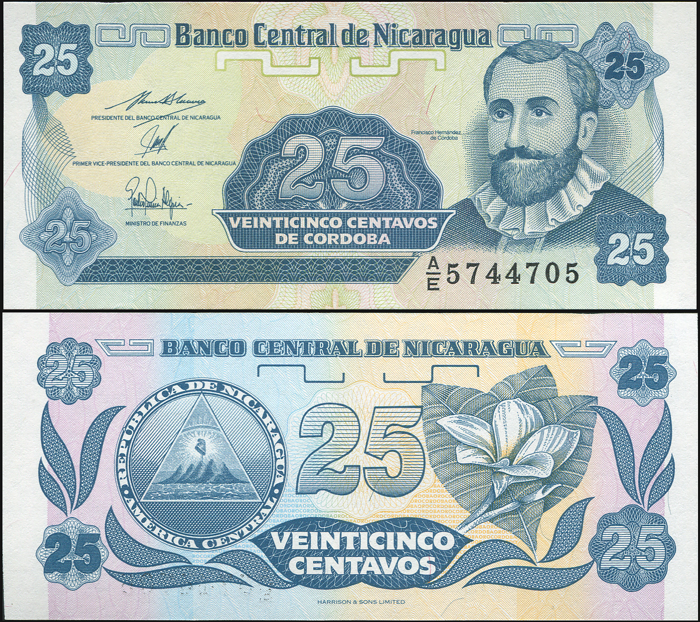 Никарагуа Банкнота 25 центаво. ND (1991). Unc Бумага Кат# P.170b