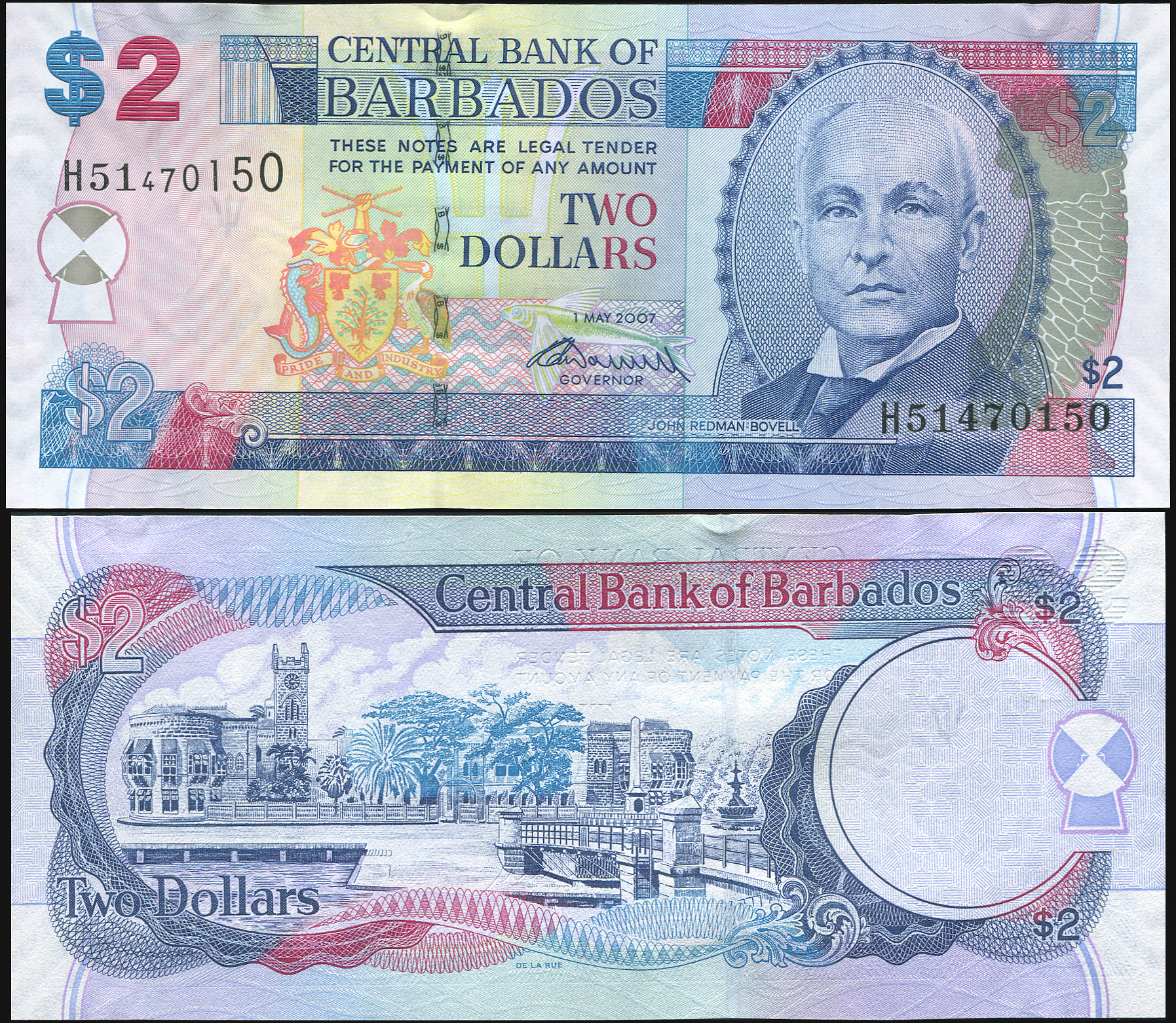 Барбадос Банкнота 2 доллара. 01.05.2007 (2009). Unc Бумага Кат# P.66b