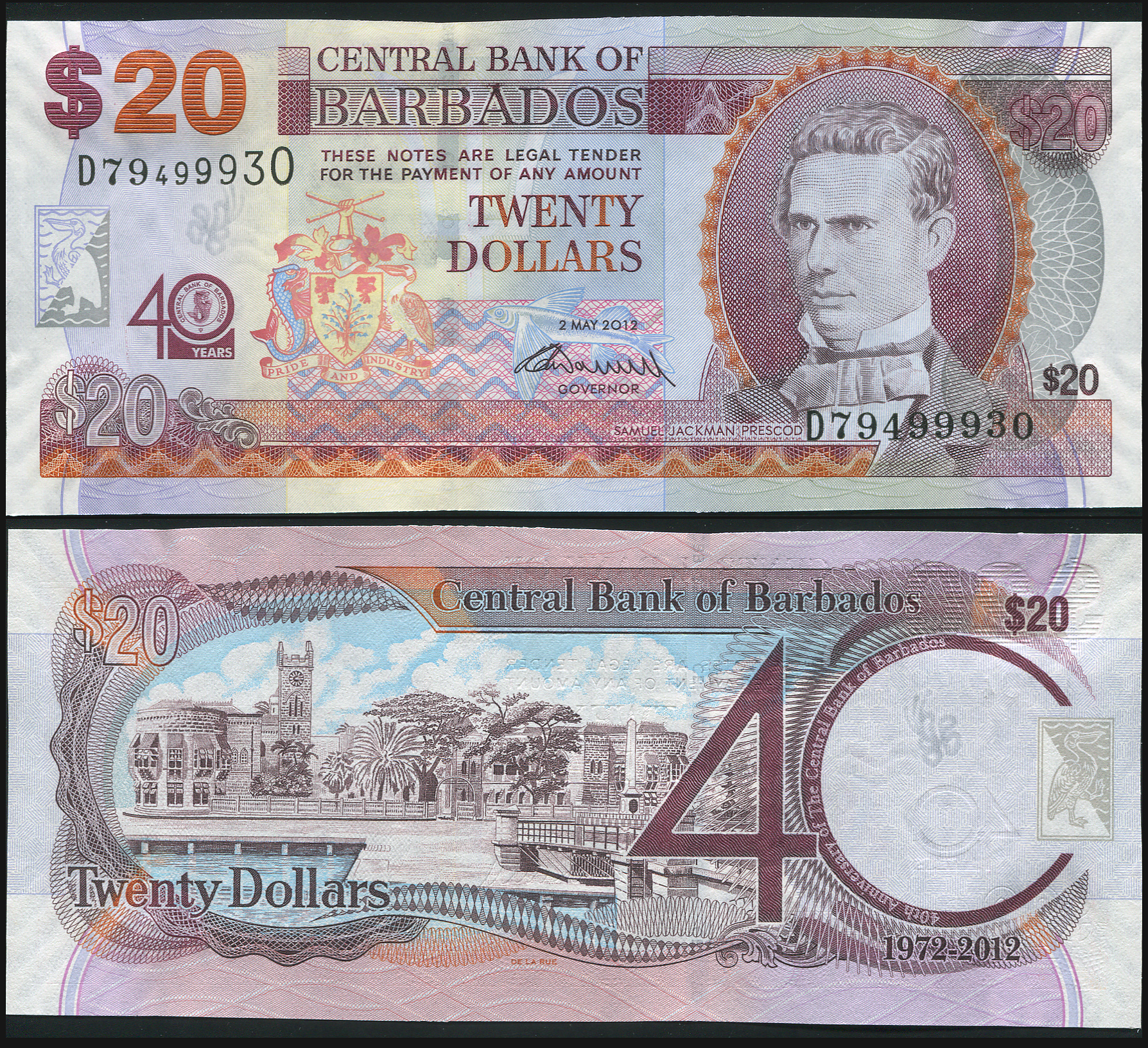 Барбадос Банкнота 20 долларов. 02.05.2012. Unc Бумага Кат# Р.72a