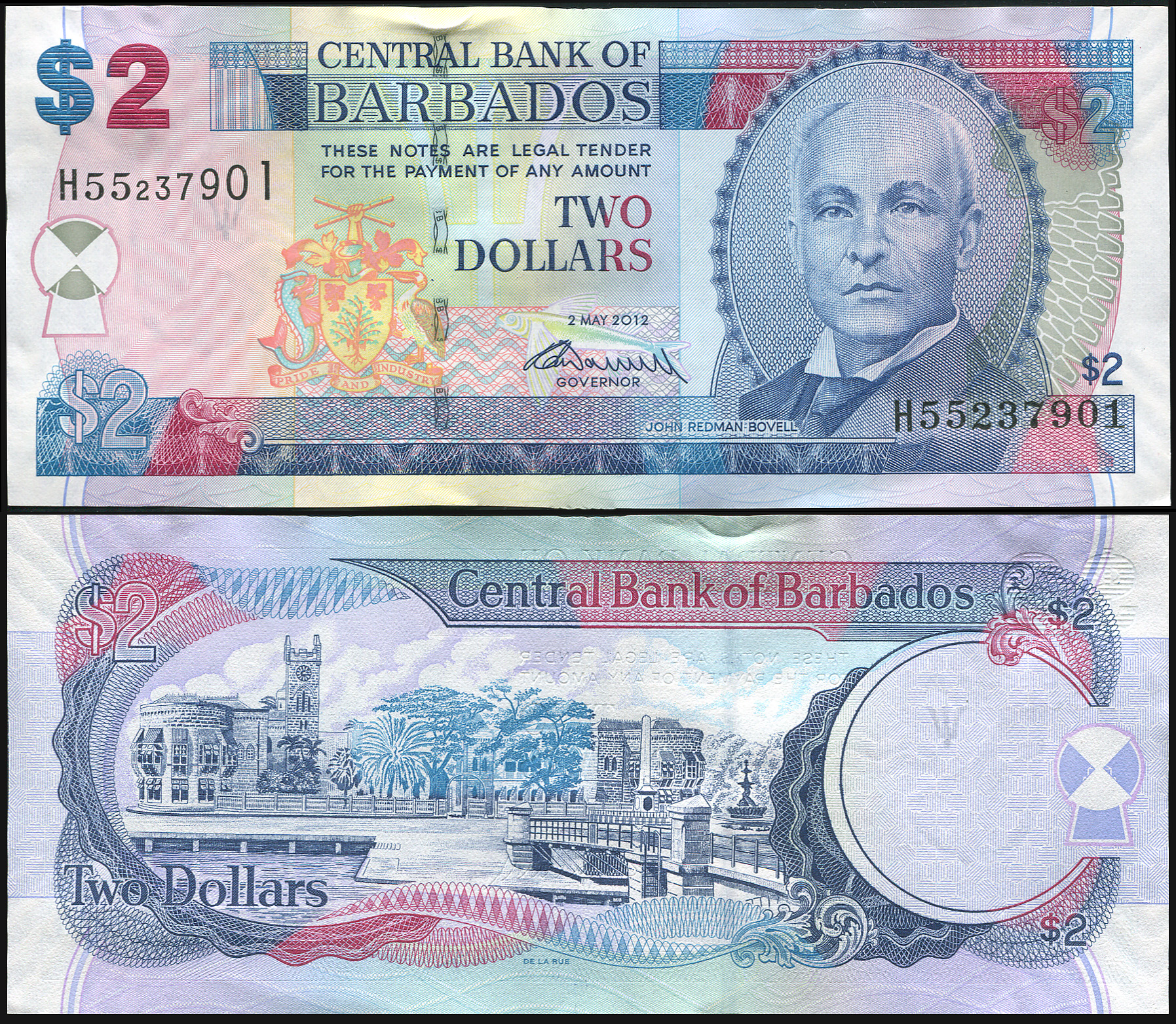 Барбадос Банкнота 2 доллара. 02.05.2012. Unc Бумага Кат# P.66c