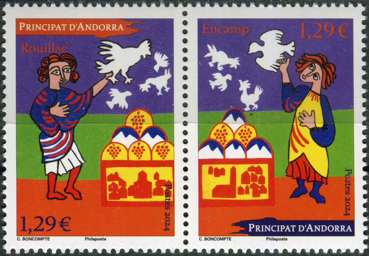 Андорра Французская 2024. 55-летие городов-побратимов Руйяк и Энкамп. MNH OG Квартблок