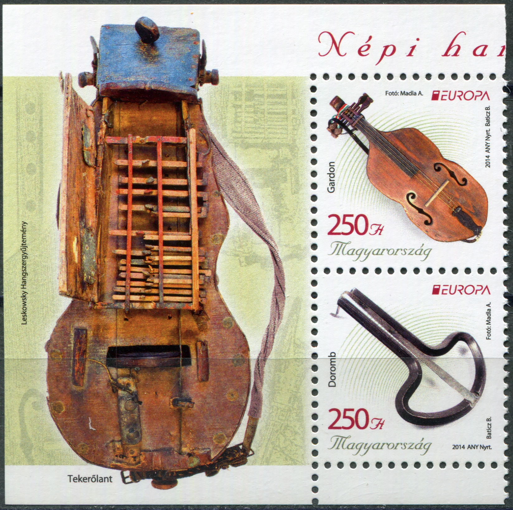 Венгрия 2014. Национальные музыкальные инструменты (II). MNH OG Квартблок