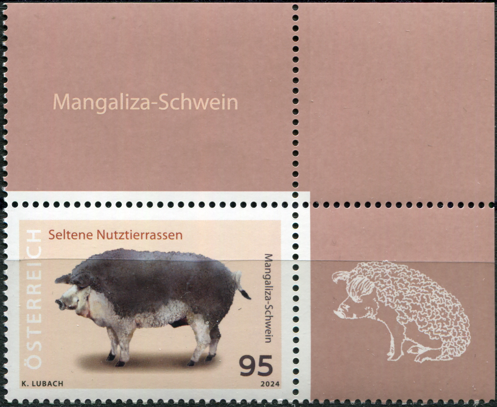 Австрия 2024. Мангалица - венгерская порода свиней. MNH OG Почтовая марка