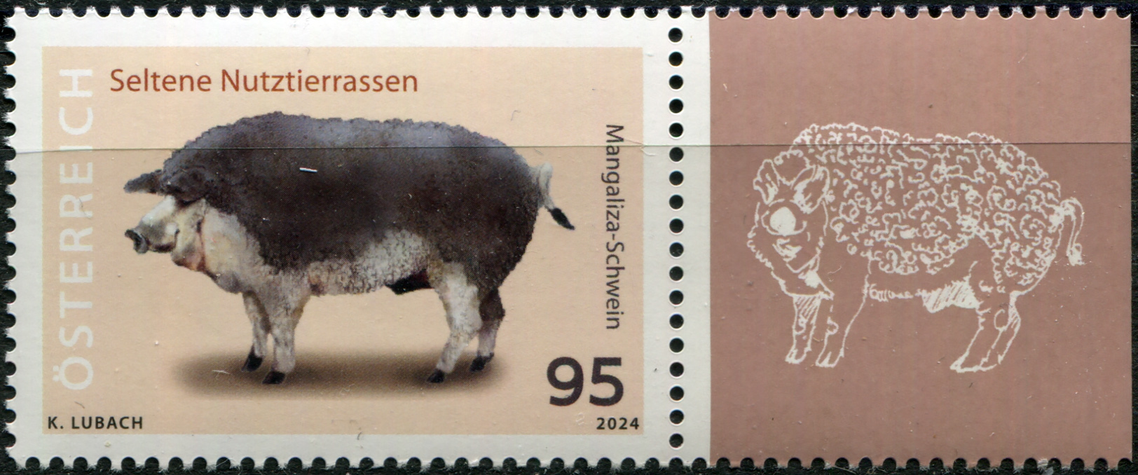 Австрия 2024. Мангалица - венгерская порода свиней (IV). MNH OG Почтовая марка
