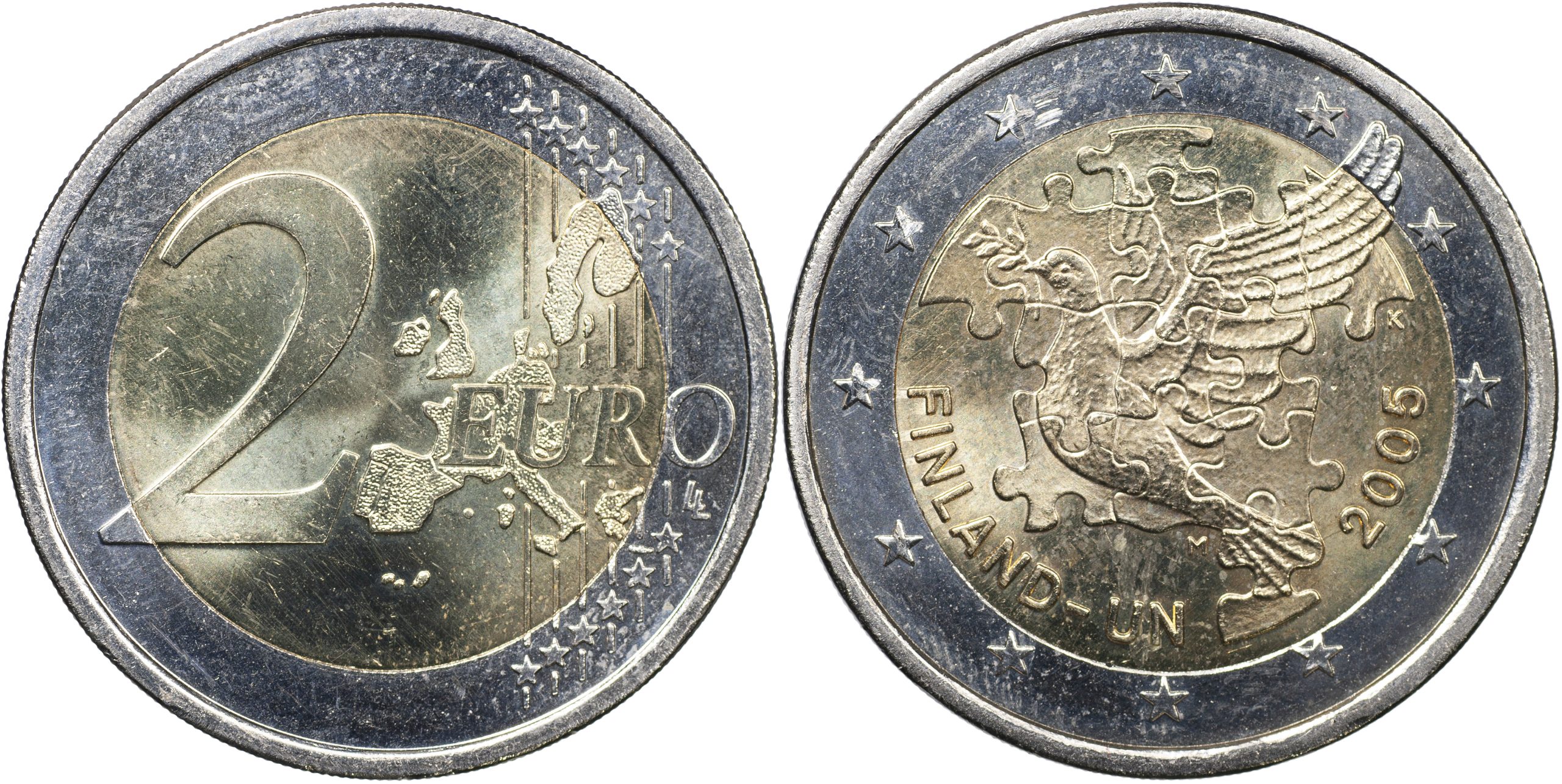 Финляндия Монета 2 евро. 2005 (Unc. Биметалл) 60 лет ООН