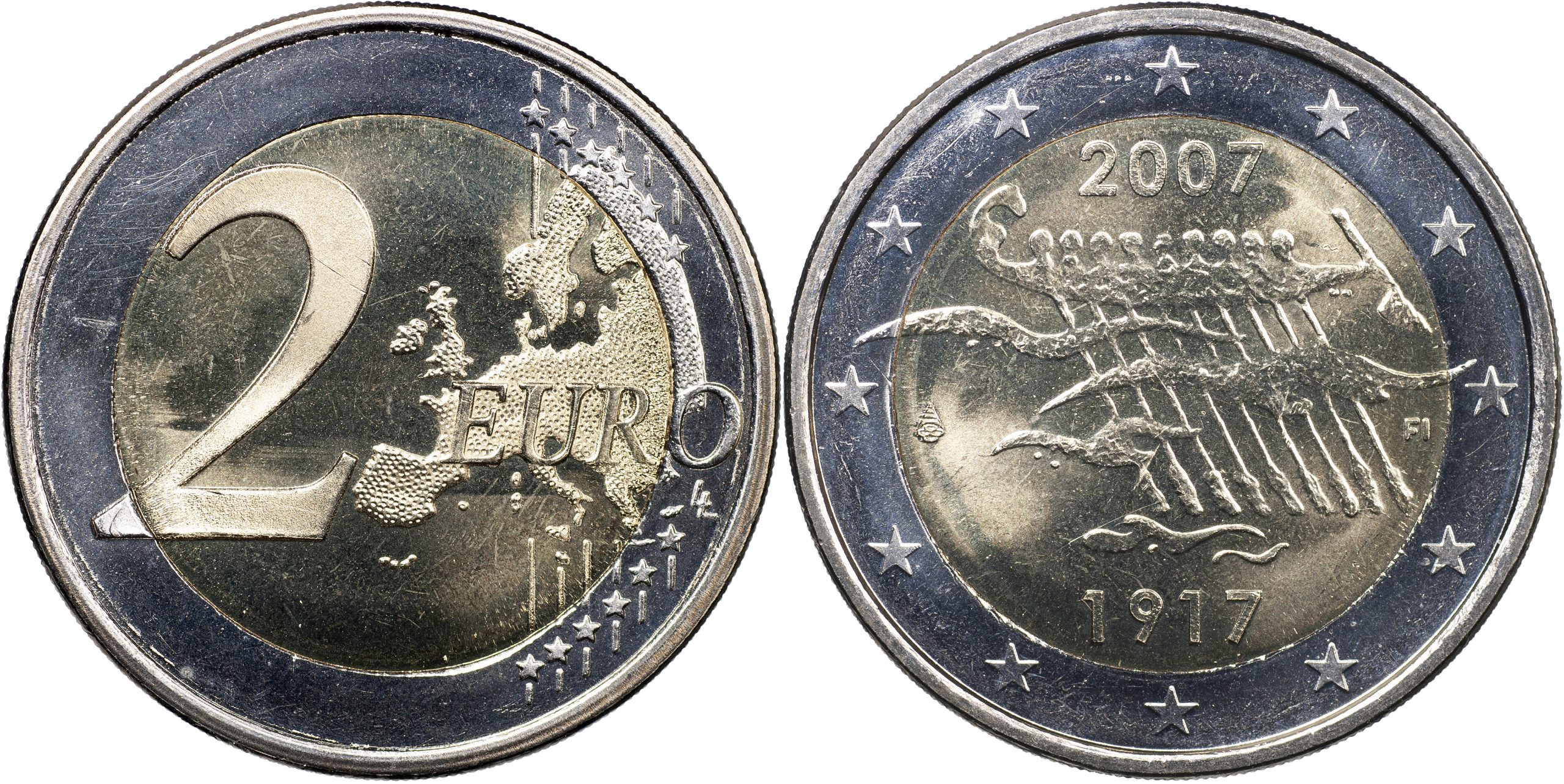 Финляндия Монета 2 евро. 2007 (Unc. Биметалл) 90-летие провозглашения независимости Финляндии