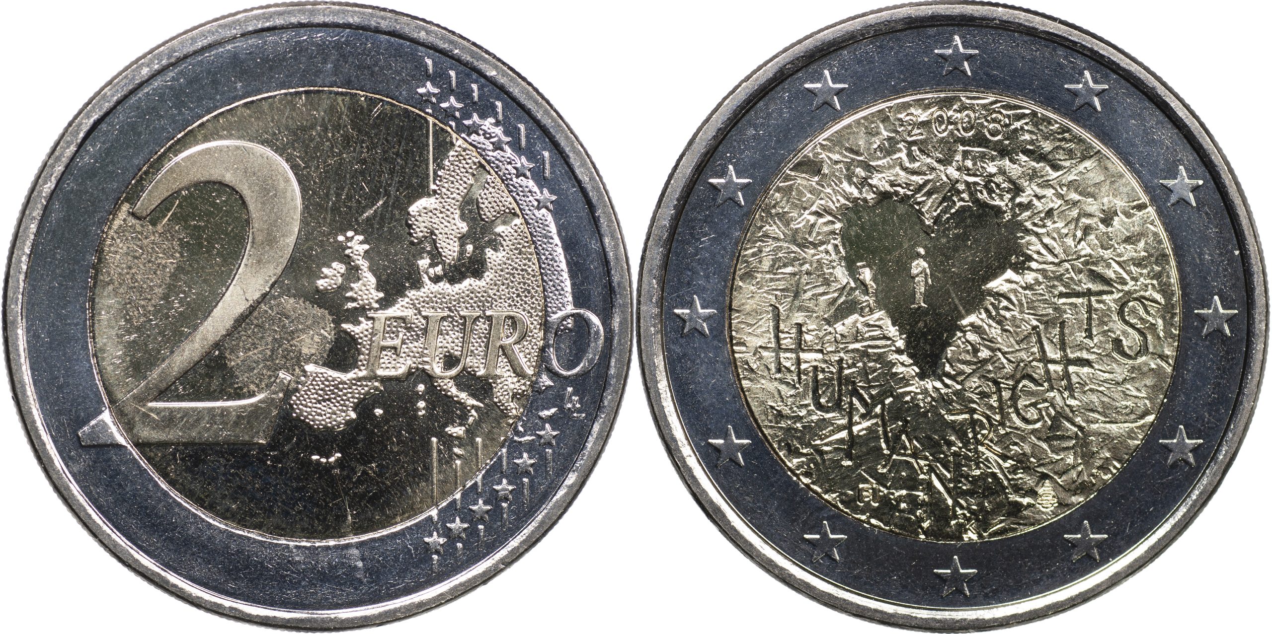 Финляндия Монета 2 евро. 2008 (Unc. Биметалл) 60-летие принятия Всеобщей декларации прав человека