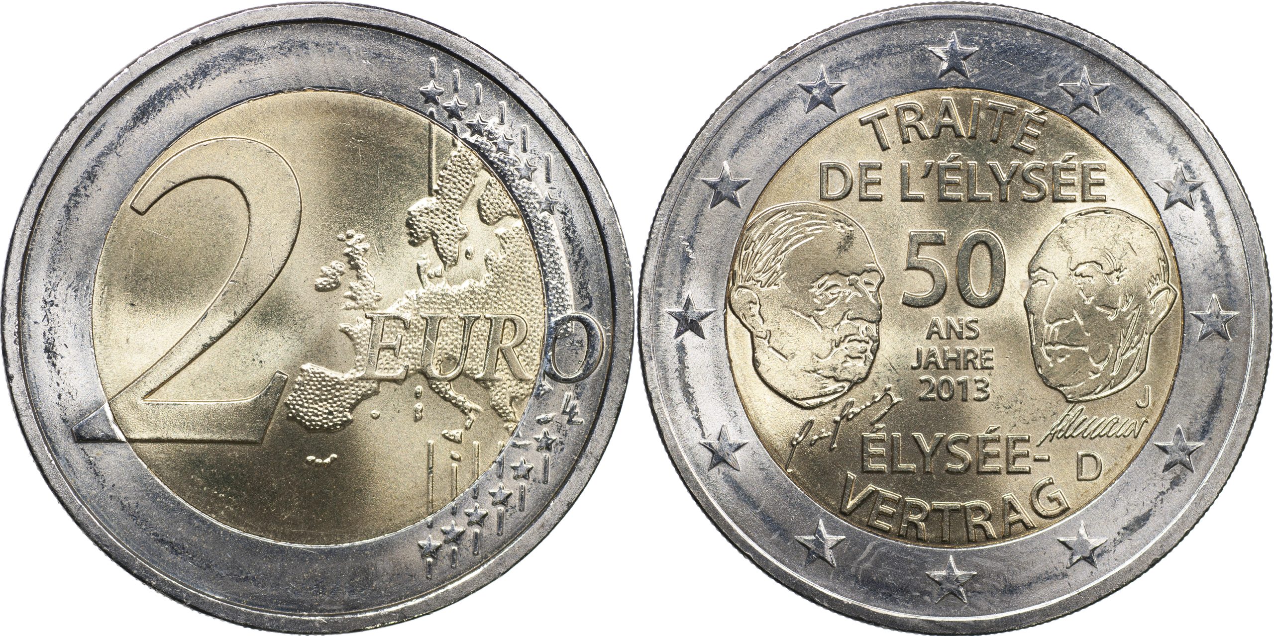 Германия Монета 2 евро. 2013.J (Unc. Биметалл) 50 лет франко-германского договору о дружбе