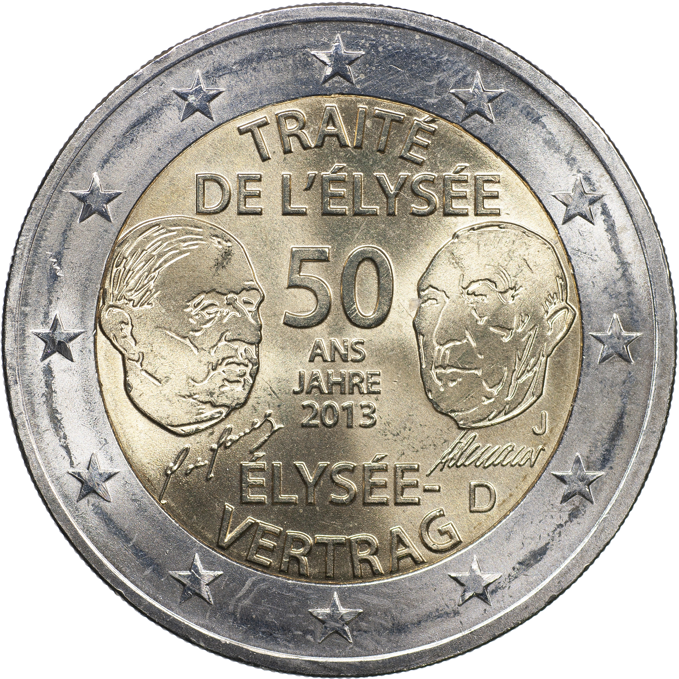 Германия Монета 2 евро. 2013.J (Unc. Биметалл) 50 лет франко-германского договору о дружбе