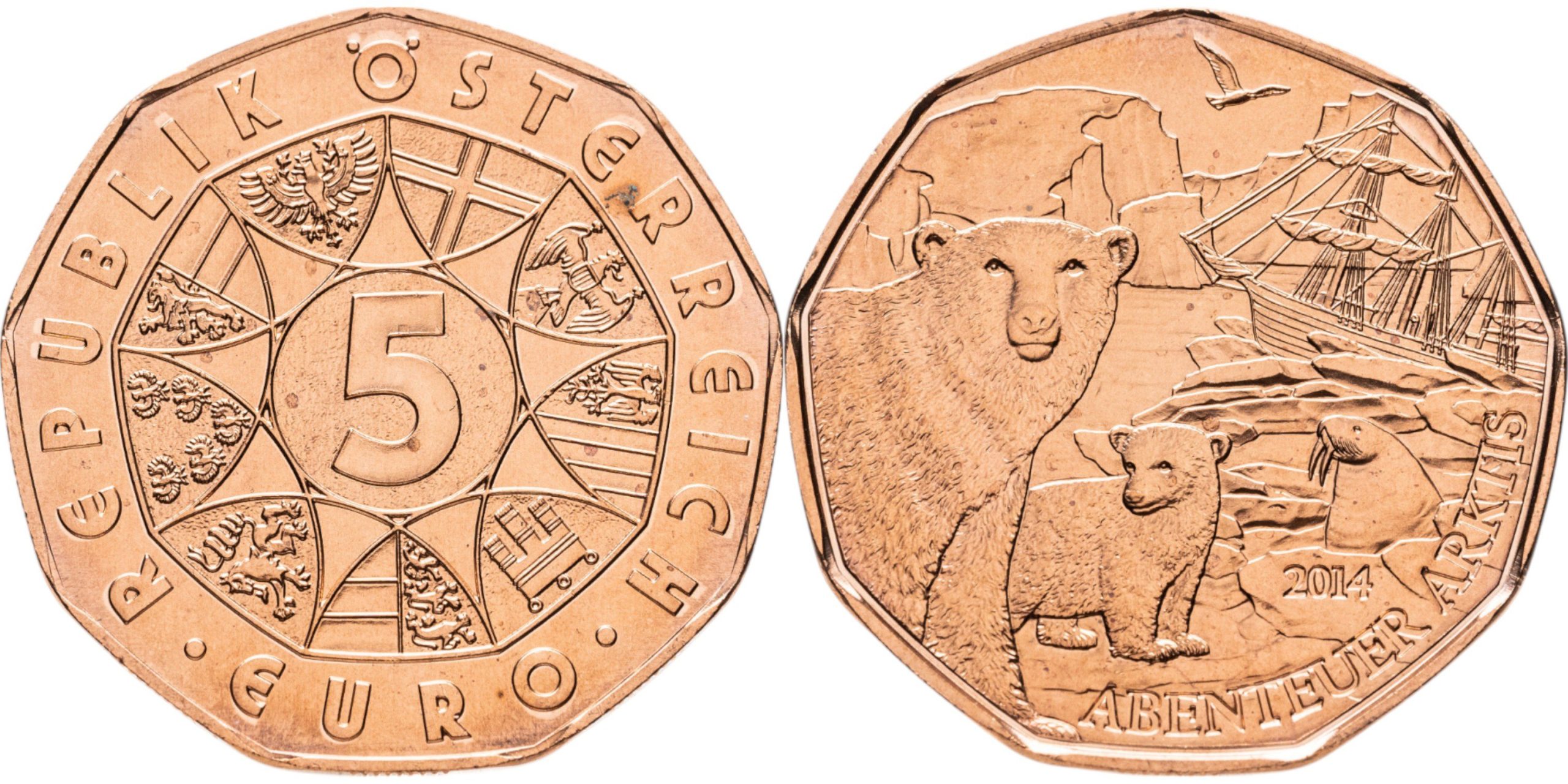 Австрия Монета 5 евро. 2014 (Unc) Очаровательная Арктика