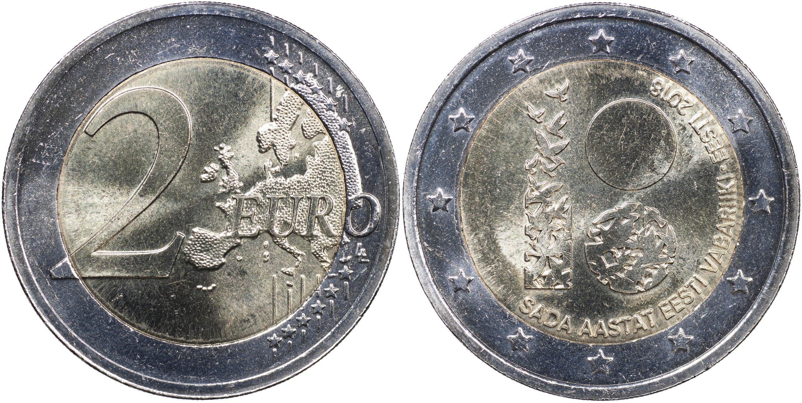 Эстония Монета 2 евро. 2018 (Unc. Биметалл) 100-летие Эстонской Республики