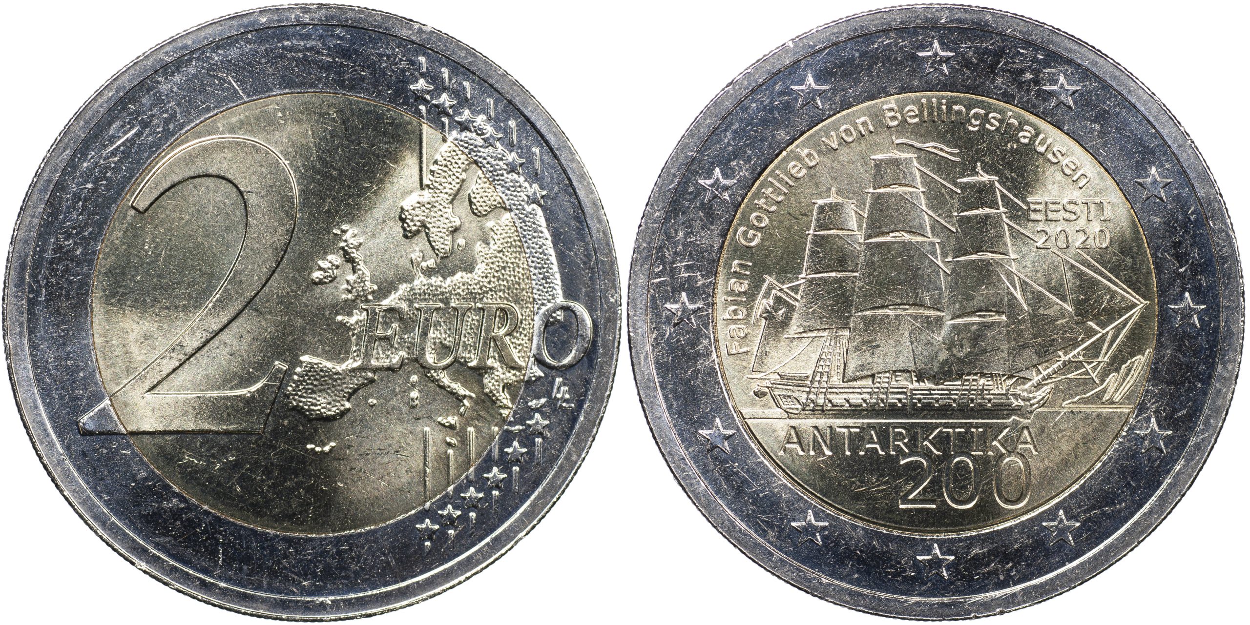 Эстония Монета 2 евро. 2020 (Unc. Биметалл) 200 лет со дня открытия Антарктиды