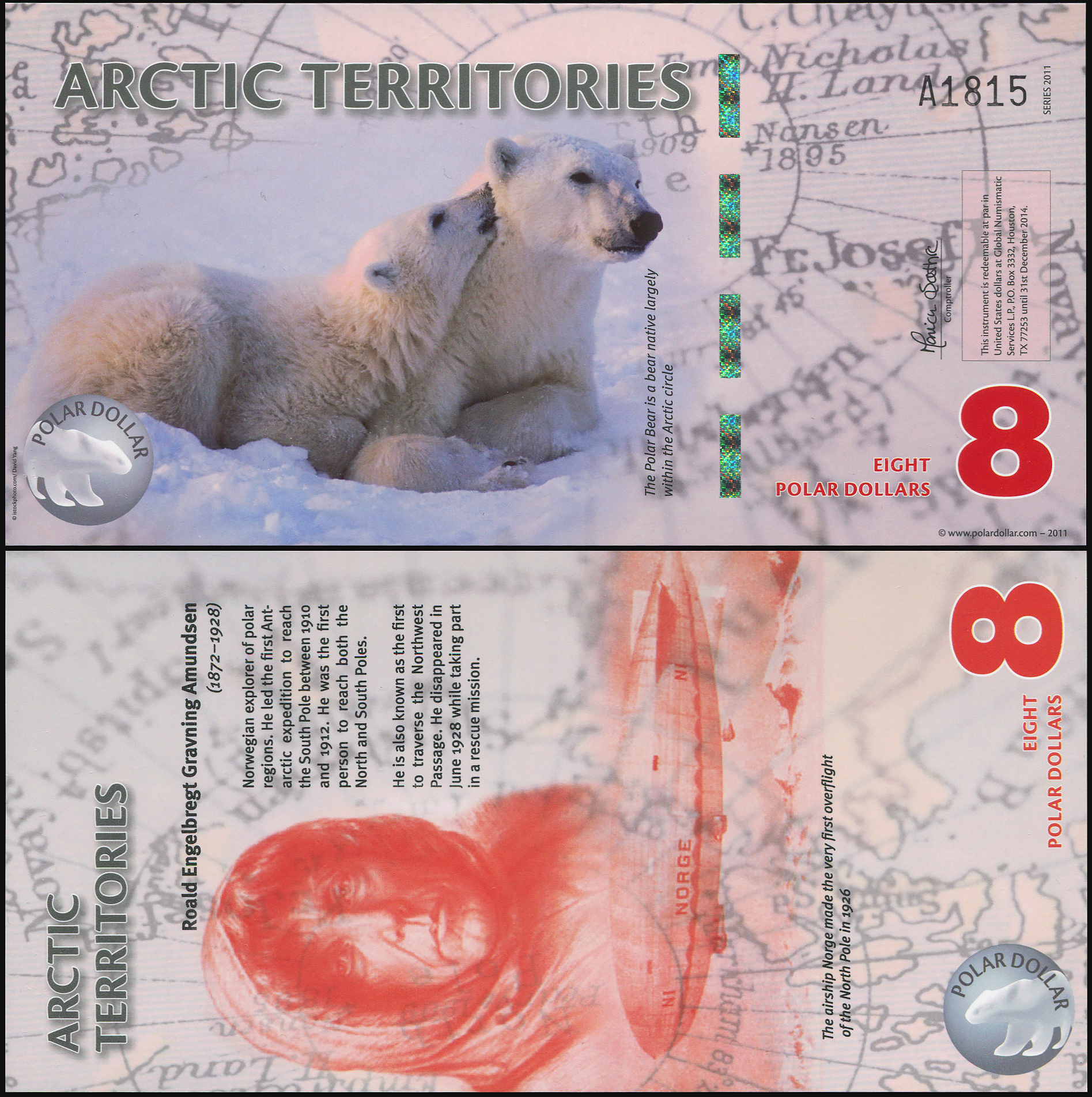 Арктические территории. Банкнота 8 долларов. 2011. Unc. Пластик. Кат# P.NL