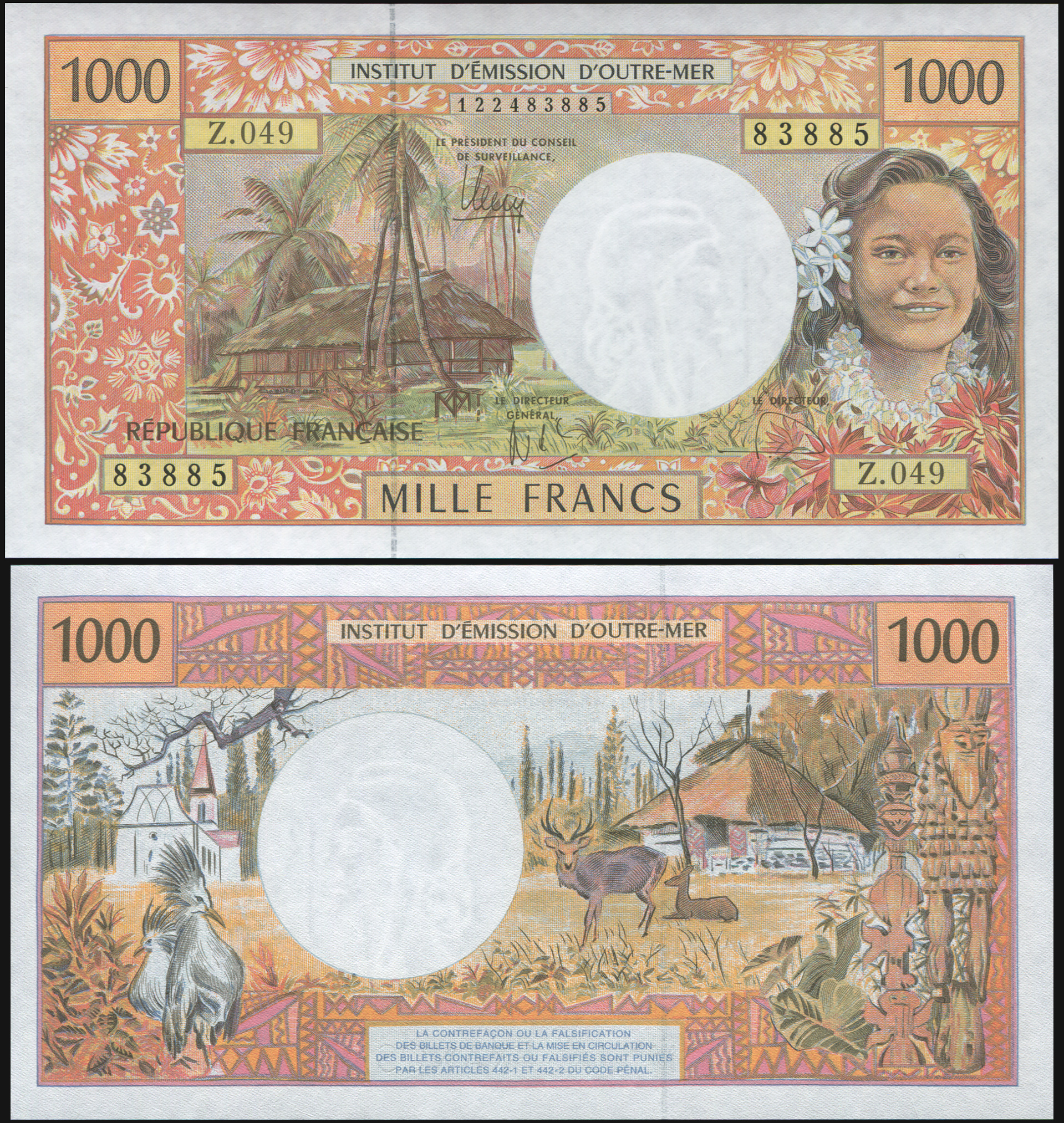 Французская Полинезия. Банкнота 1000 франков. ND (2012). Unc. Бумага. Кат# P.2l