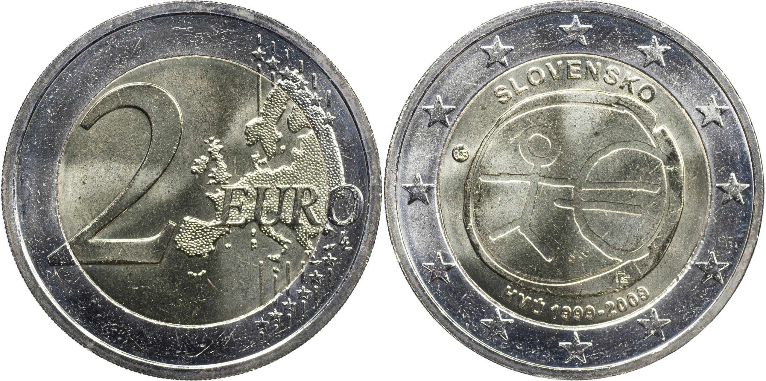 Словакия Монета 2 евро. 2009 (Unc. Биметалл) 10 лет Европейскому Валютному Союзу