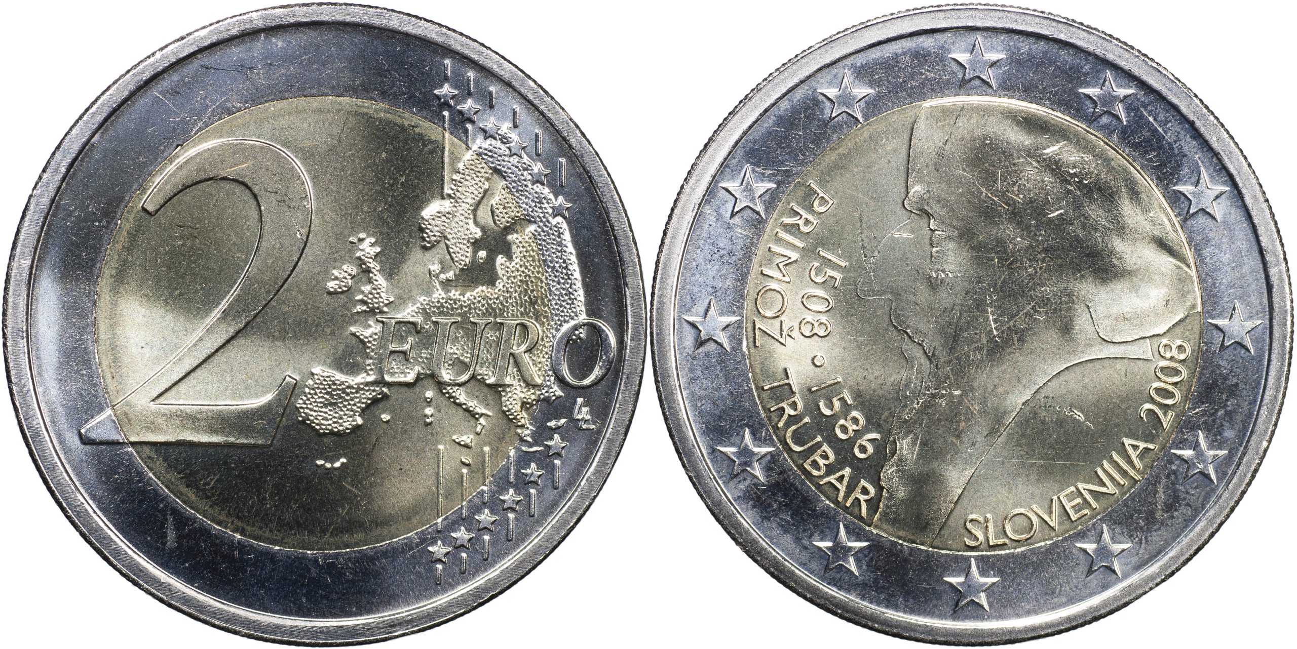 Словения Монета 2 евро. 2008 (Unc. Биметалл) 500 лет со дня рождения Приможа Трубара