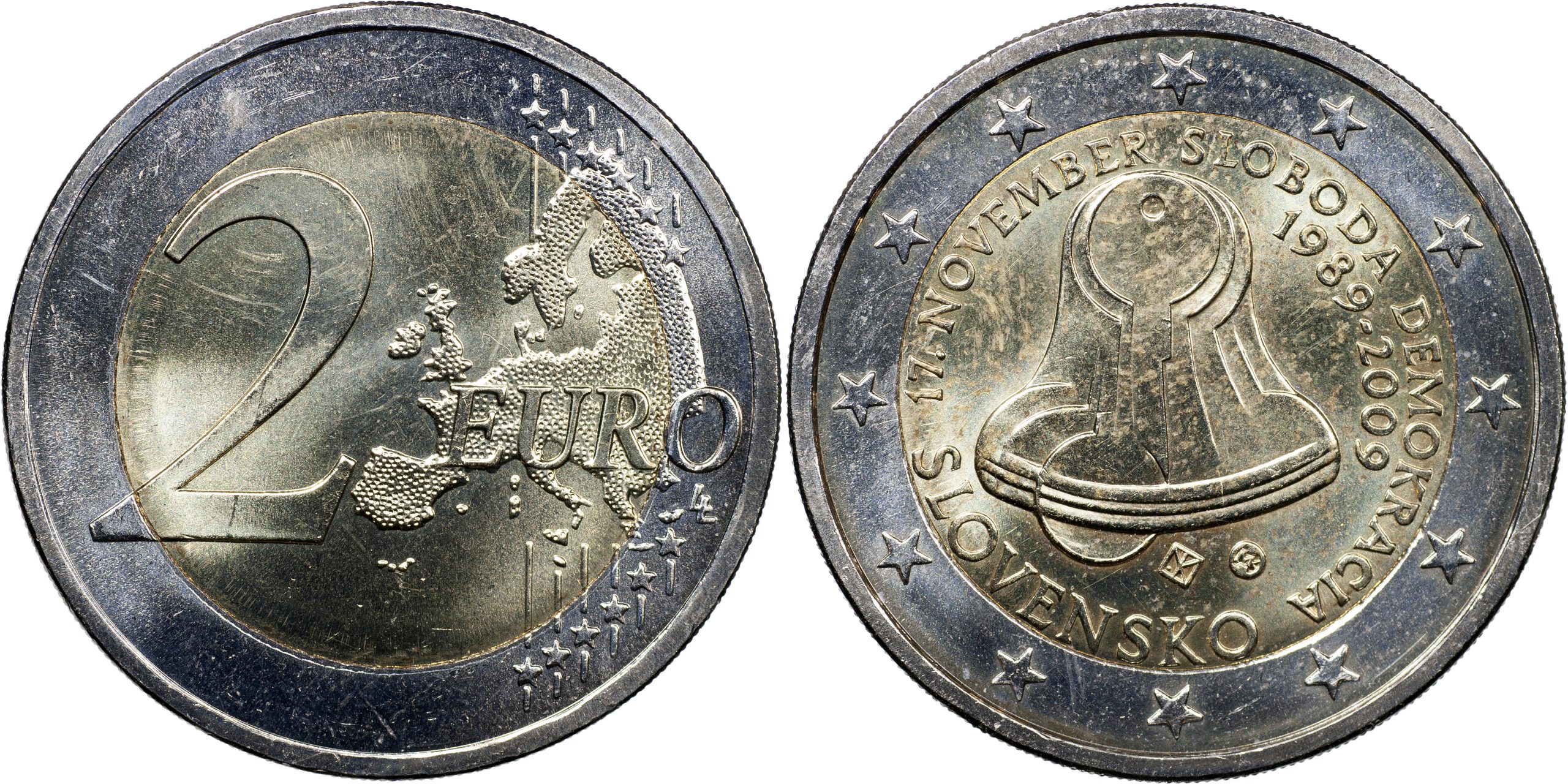 Словакия Монета 2 евро. 2009 (Unc. Биметалл) 20 лет начала Бархатной революции