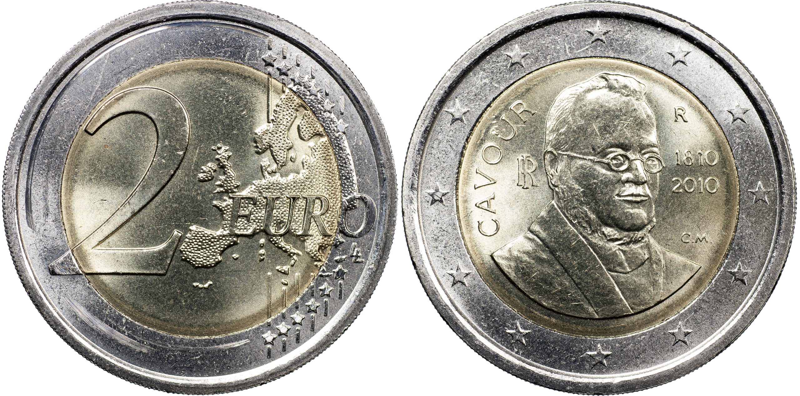 Италия Монета 2 евро. 2010 (Unc. Биметалл) 200 лет со дня рождения Камилло Бенcо ди Кавура