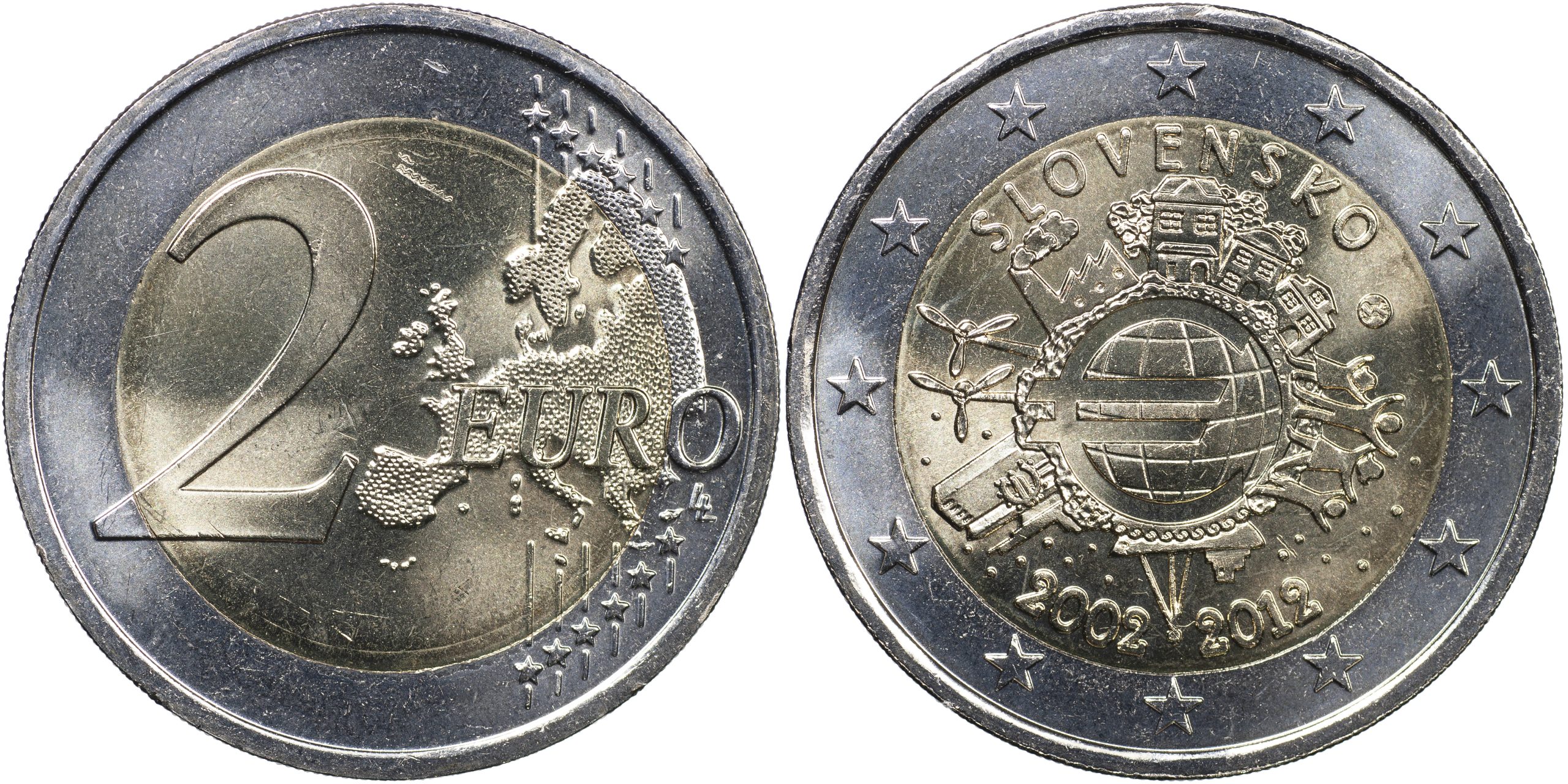 Словакия Монета 2 евро. 2012 (Unc. Биметалл) 10 лет наличному обращению евро