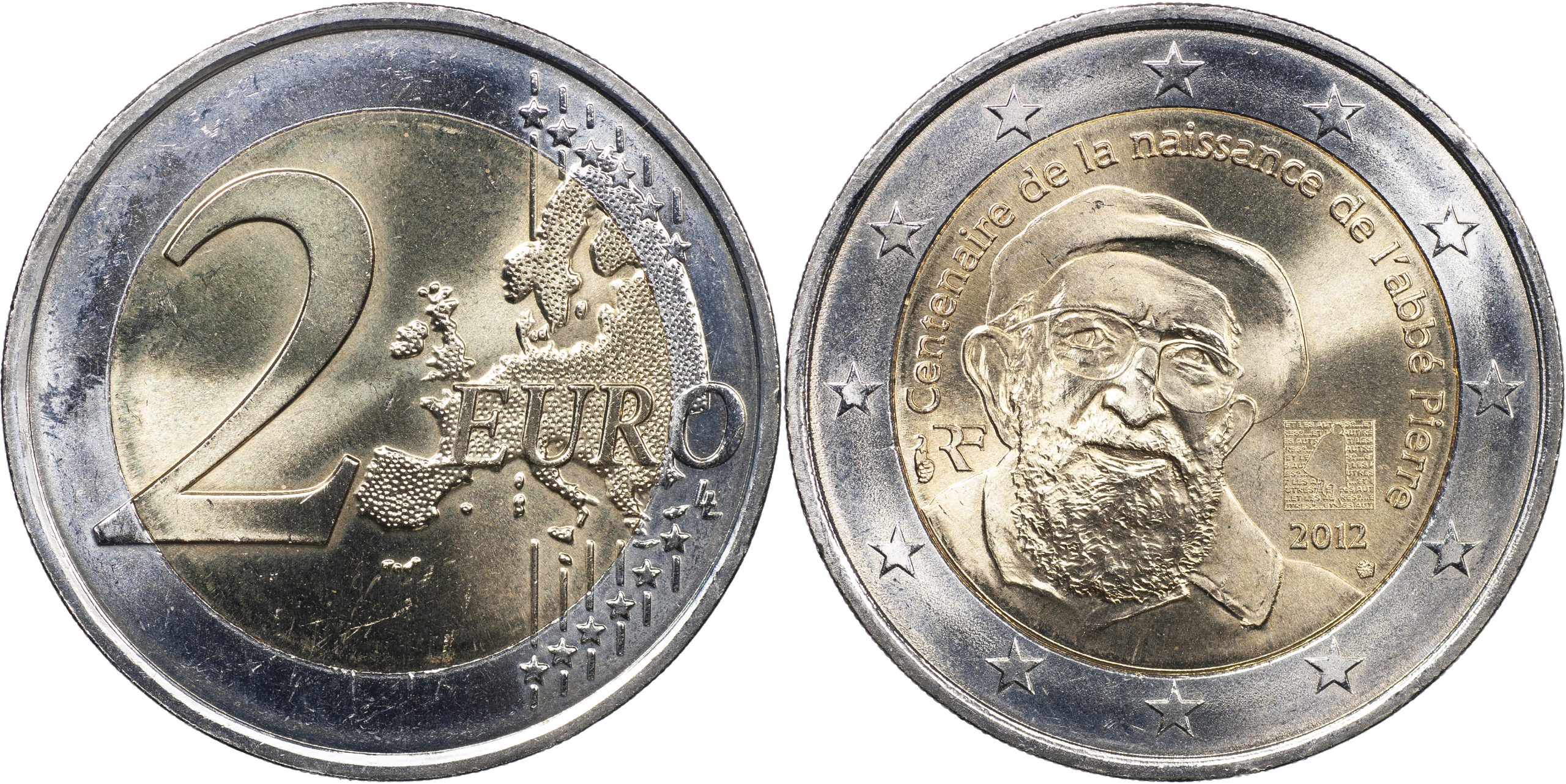 Франция Монета 2 евро. 2012 (Unc. Биметалл) 100 лет со дня рождения аббата Пьера