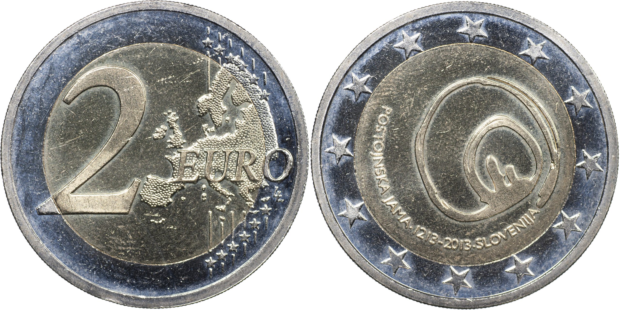 Словения Монета 2 евро. 2013 (Unc. Биметалл) 800 лет с первого посещения пещеры Постойнска-Яма