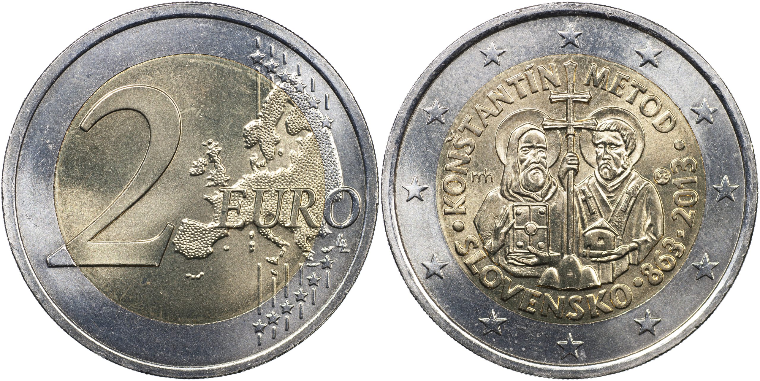 Словакия Монета 2 евро. 2013 (Unc. Биметалл) Византийская миссия Кирилла и Мефодия в Великой Моравии