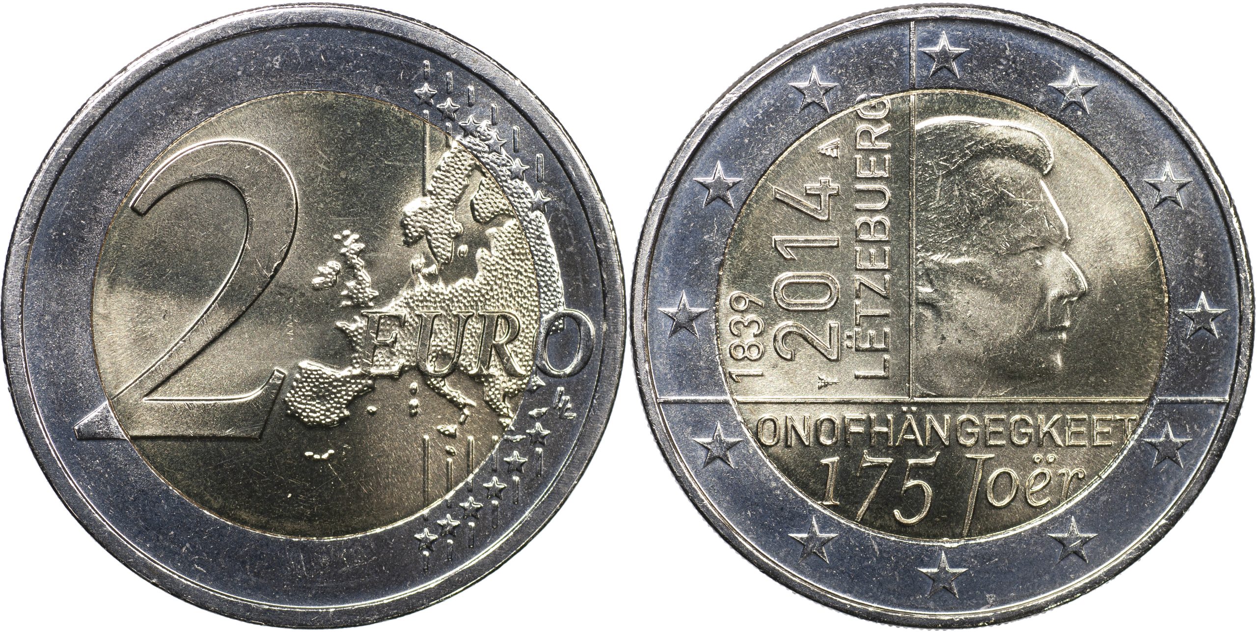 Люксембург Монета 2 евро. 2014 (Unc. Биметалл) 175 лет независимости Великого Герцогства Люксембург