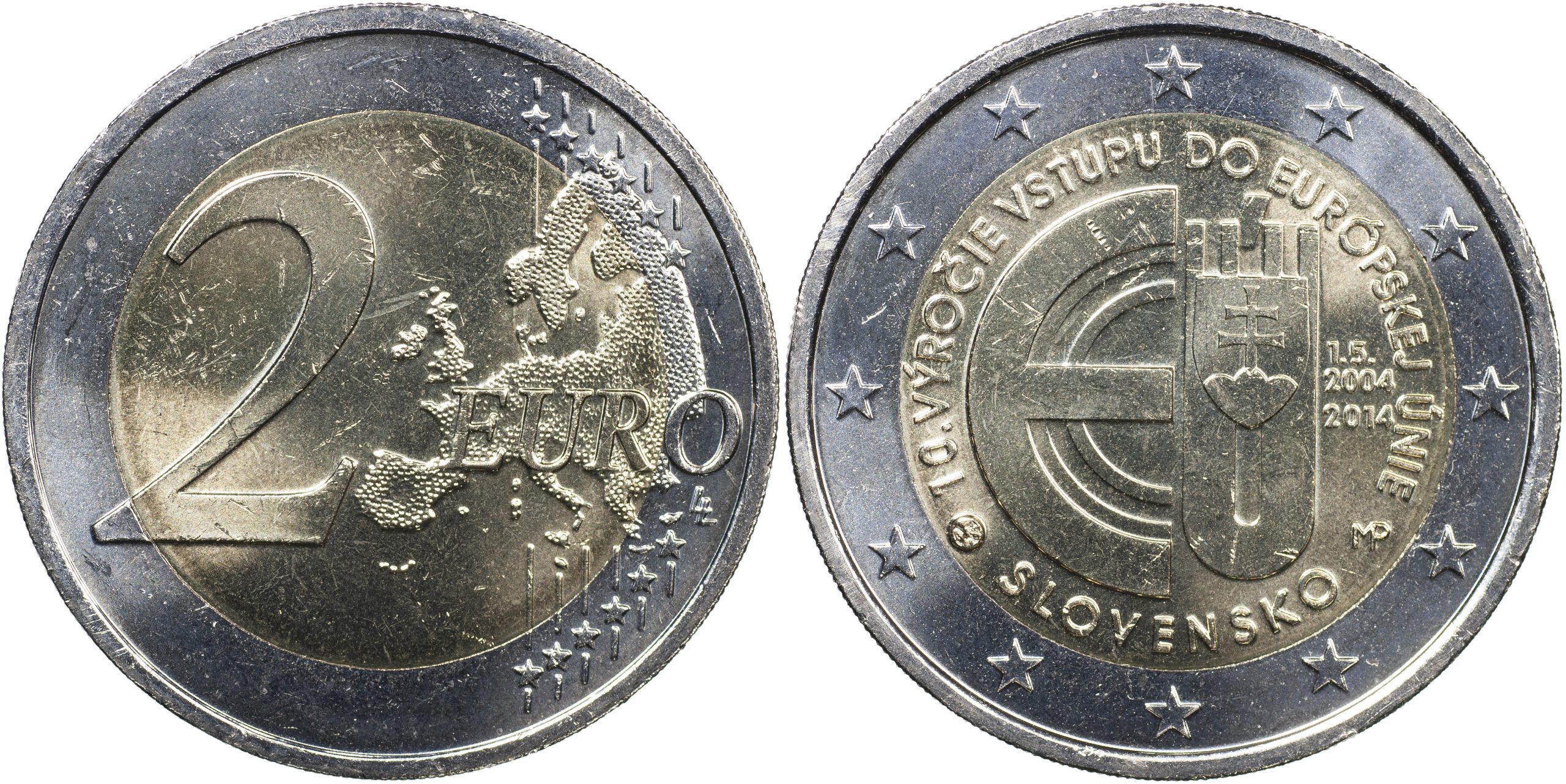 Словакия Монета 2 евро. 2014 (Unc. Биметалл) 10 лет вступления Словакии в ЕС
