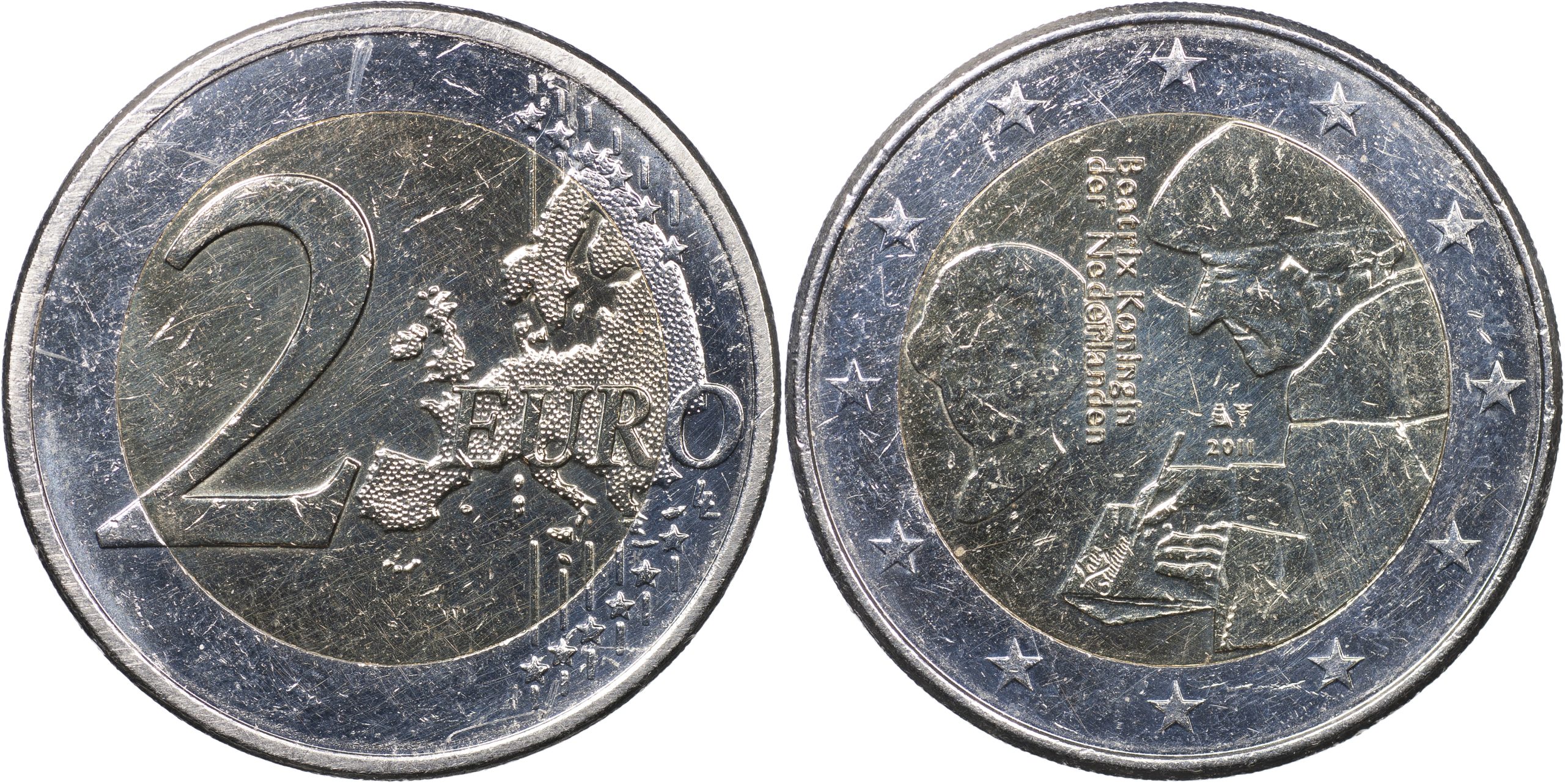 Нидерланды Монета 2 евро. 2011 (XF/aUnc. Биметалл) «Похвала глупости» Эразма Роттердамского