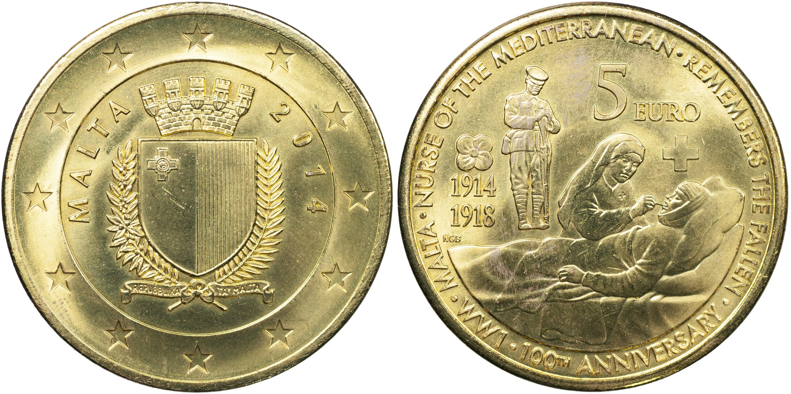 Мальта Монета 5 евро. 2014 (Unc) 100 лет с начала Первой Мировой войны