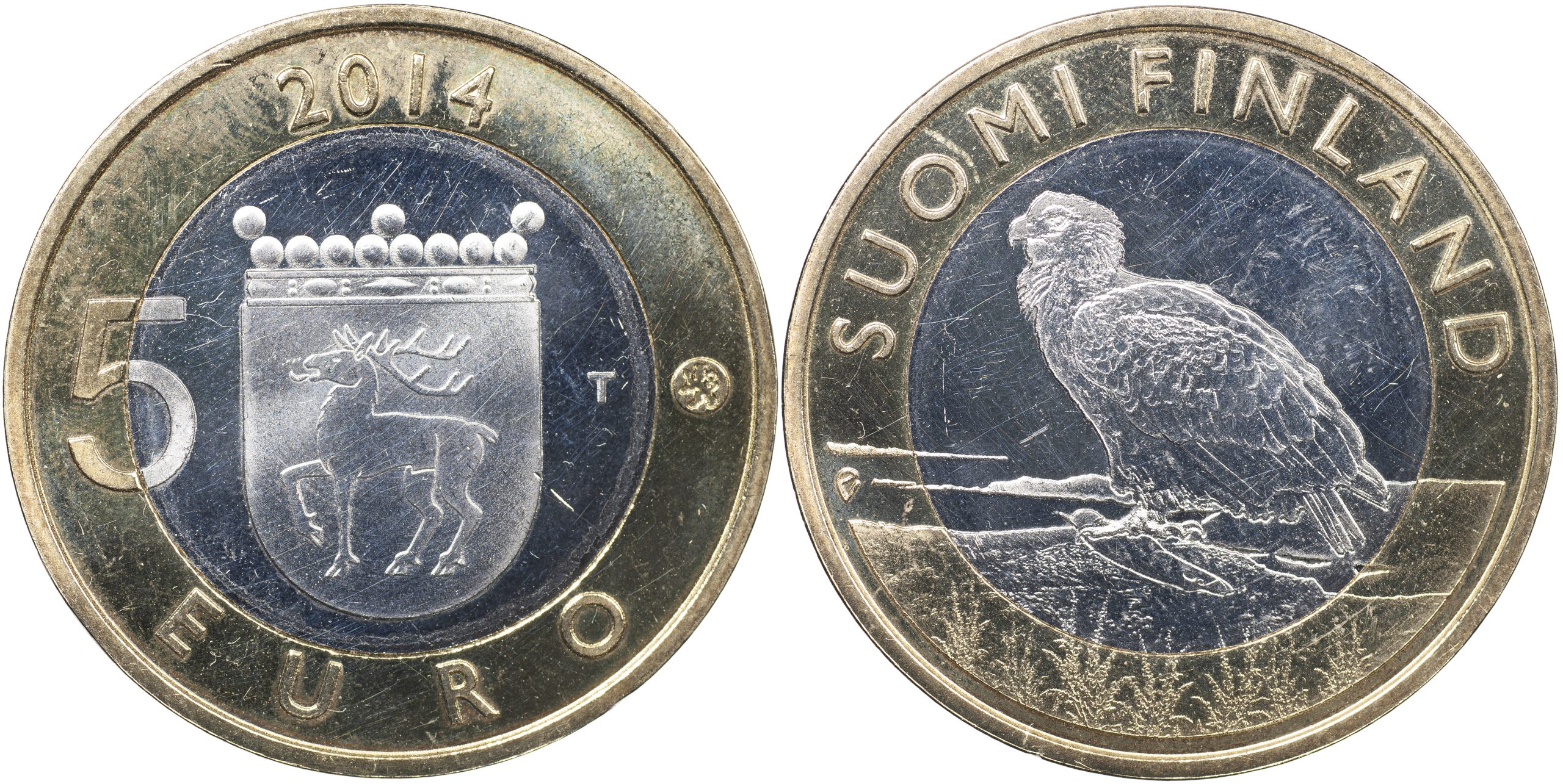 Финляндия Монета 5 евро. 2014 (Unc. Биметалл) Орлан - Аландские острова. Регионы Финляндии