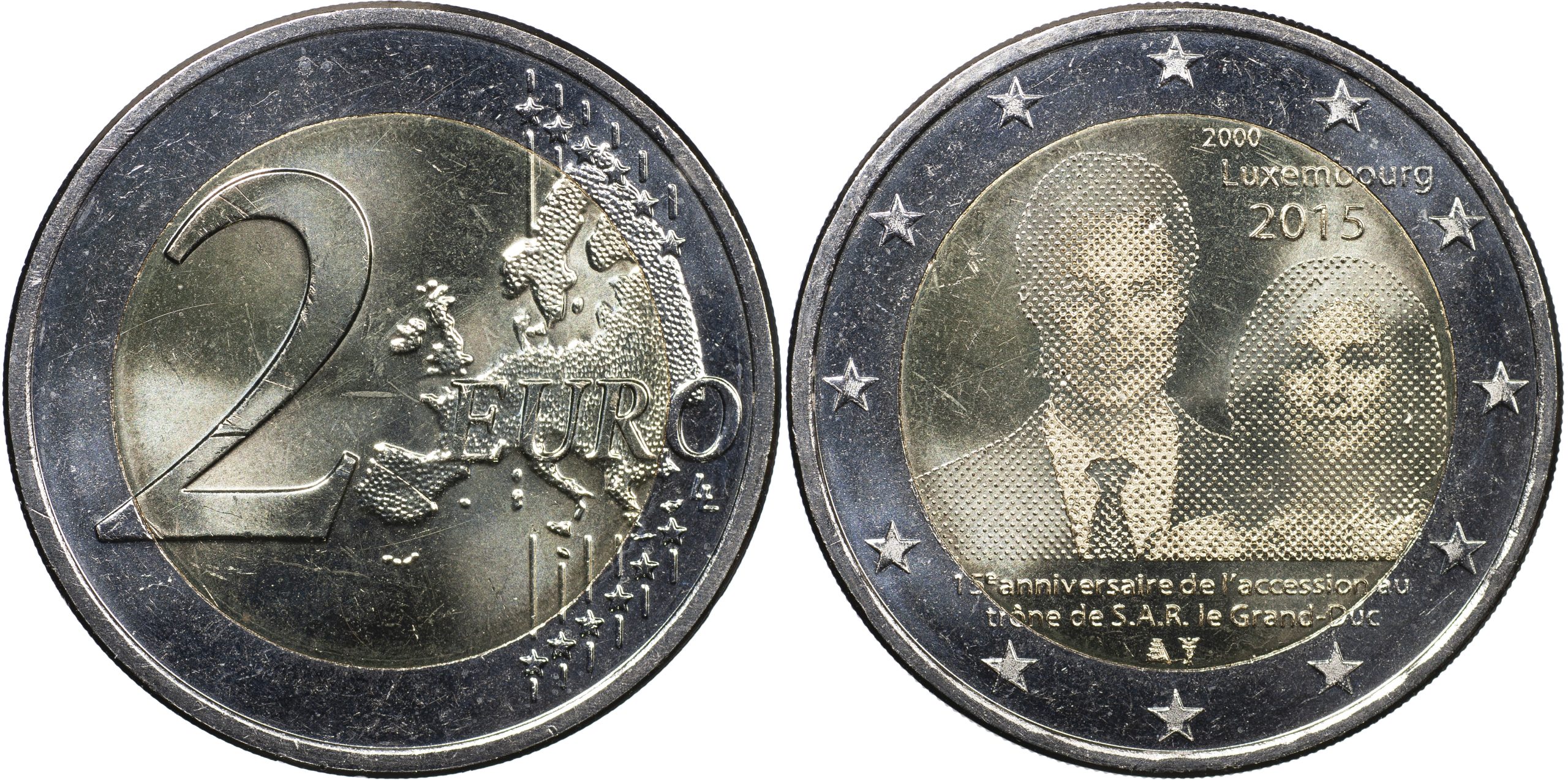 Люксембург Монета 2 евро. 2015 (Unc. Биметалл) 15-летие восшествия на трон Великого Герцога Анри