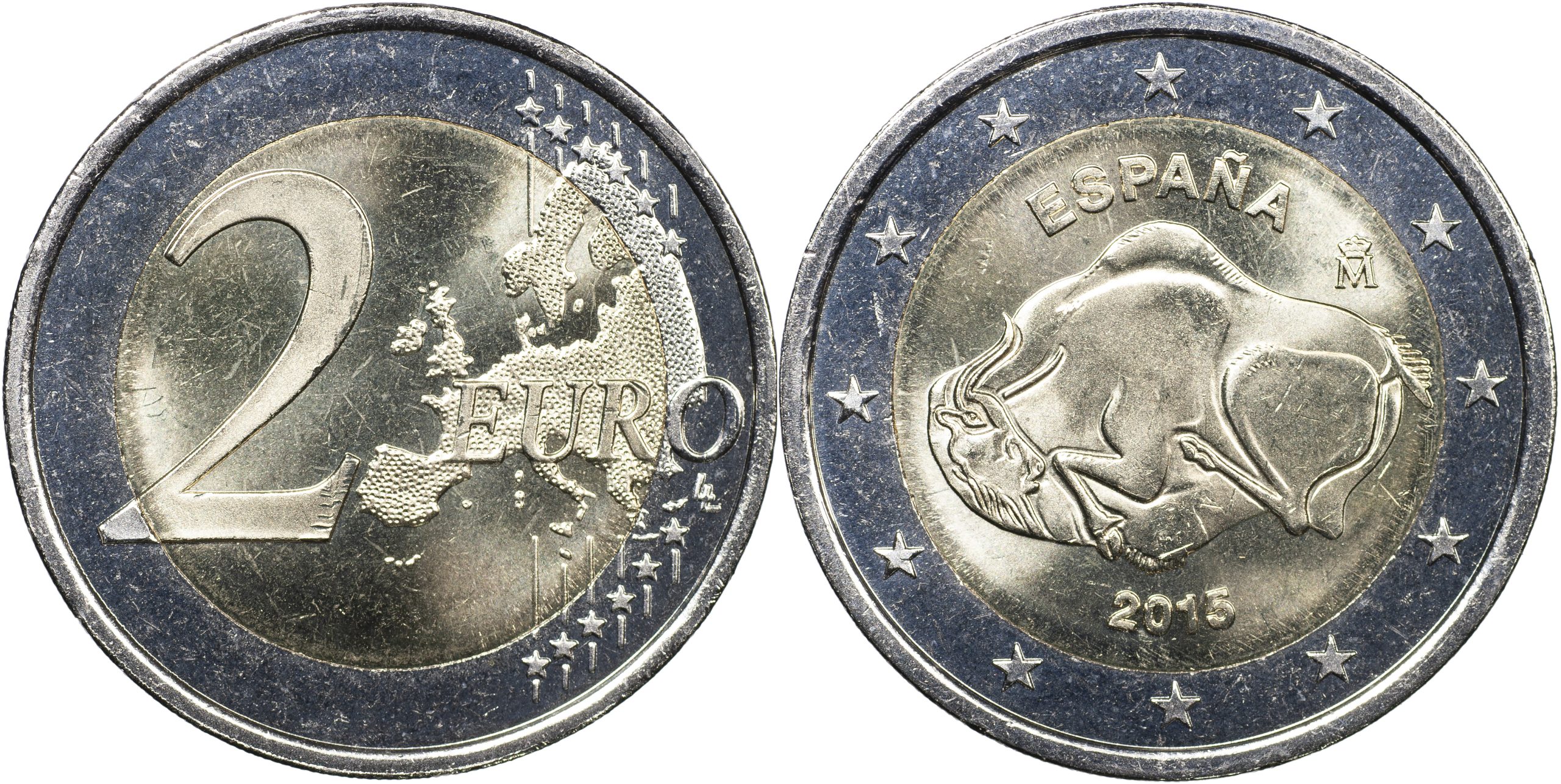 Испания Монета 2 евро. 2015 (Unc. Биметалл) Наскальные рисунки в пещере Альтамира