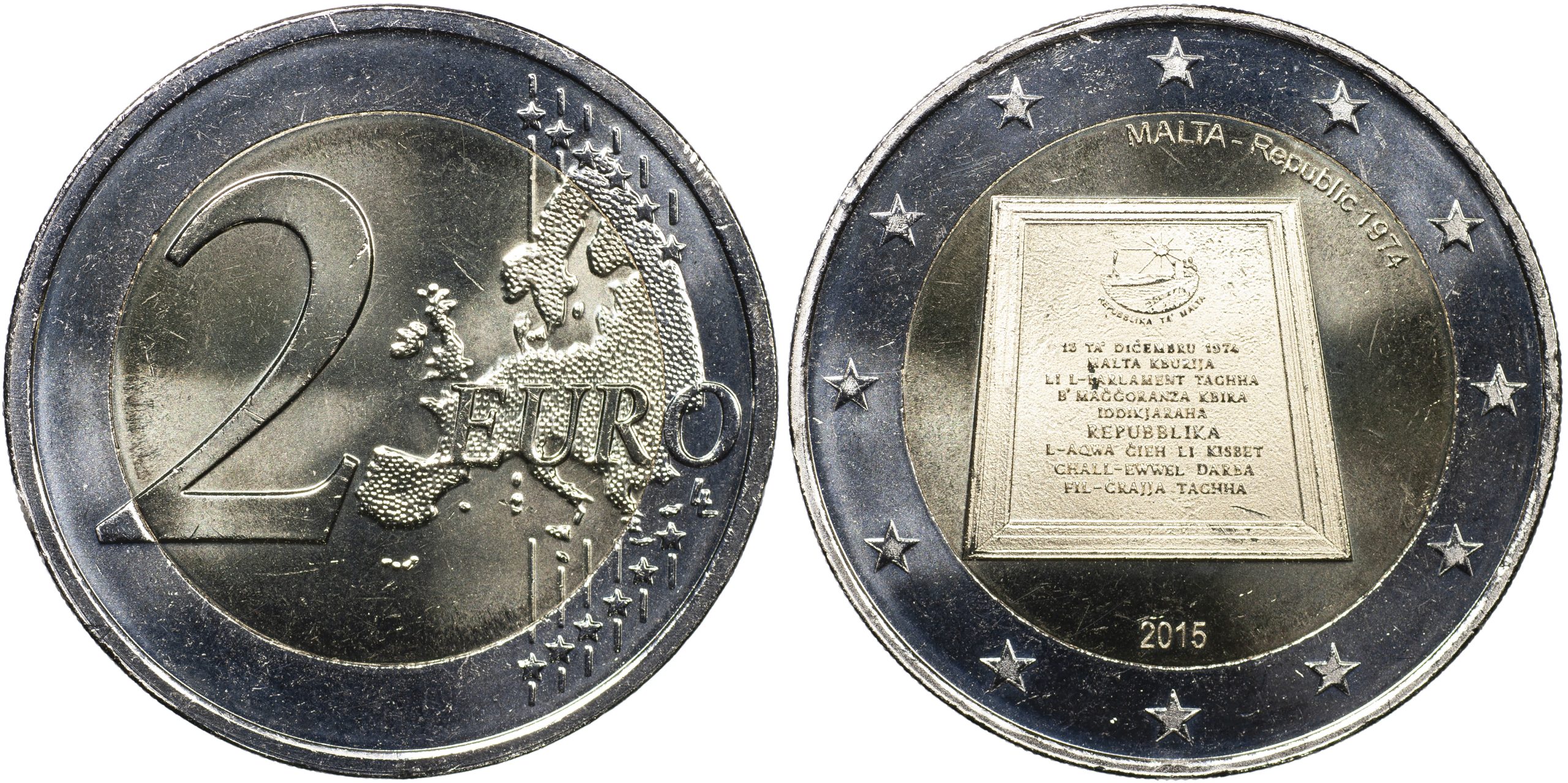 Мальта Монета 2 евро. 2015 (Unc. Биметалл) Конституционная история: Республика 1974 года