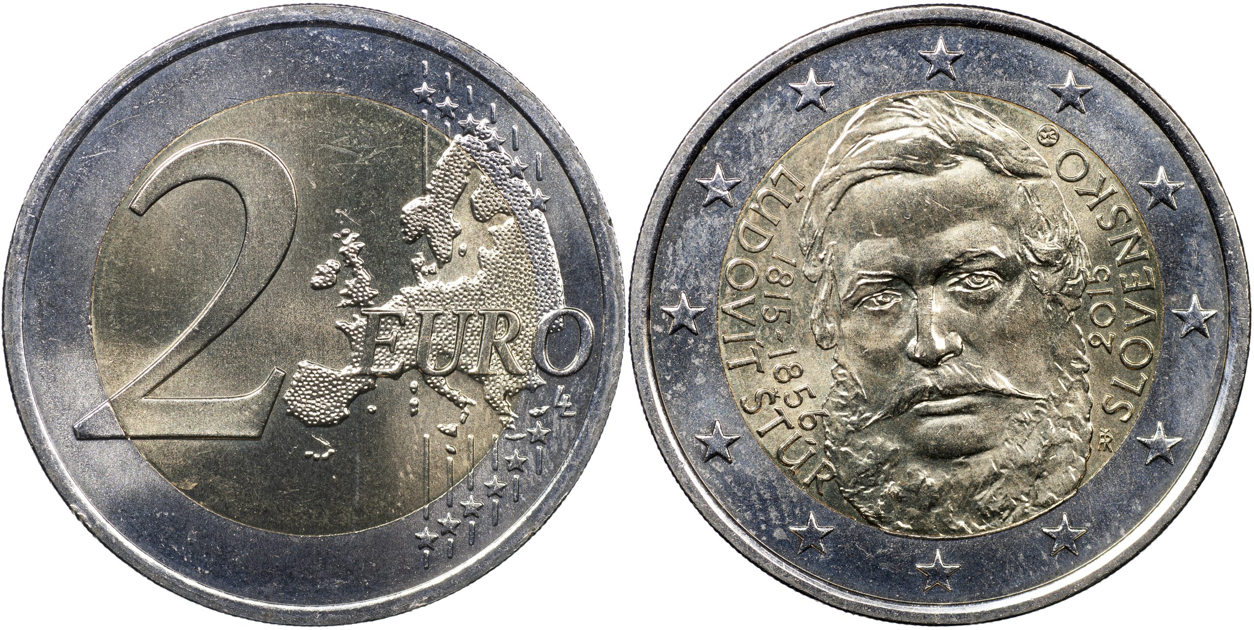 Словакия Монета 2 евро. 2015 (Unc. Биметалл) 200 лет со дня рождения общественного деятеля Людовита