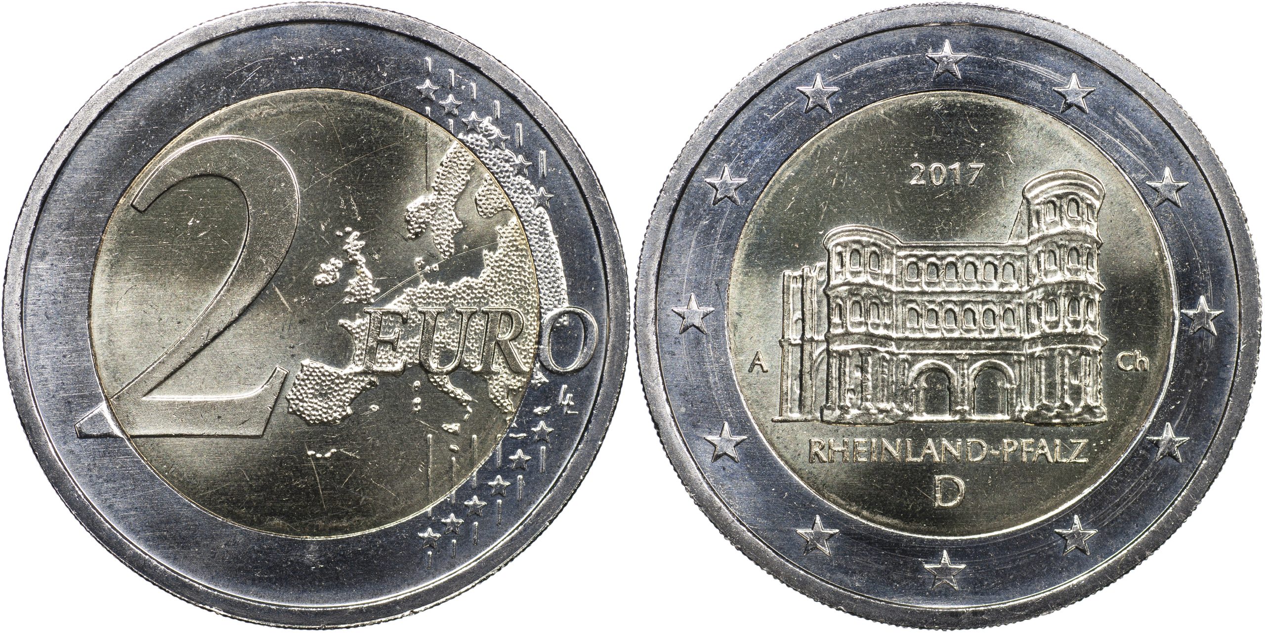 Германия Монета 2 евро. 2017.A (Unc. Биметалл) Федеральная земля Рейнланд-Пфальц