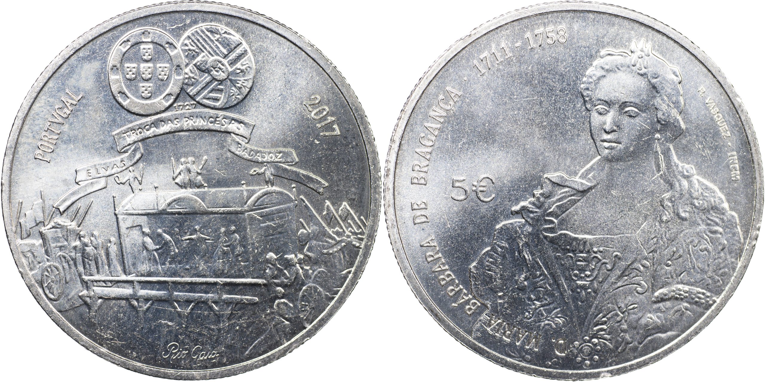 Португалия Монета 5 евро. 2017 (Unc) Барбара Браганса