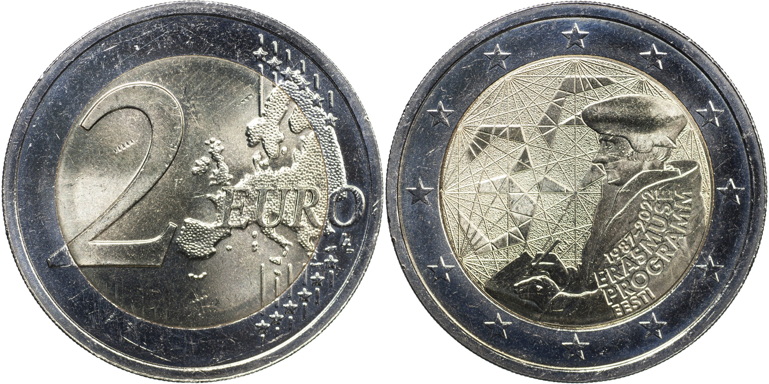 Эстония Монета 2 евро. 2022 (Unc. Биметалл) 35 лет программе Эразмус Плюс
