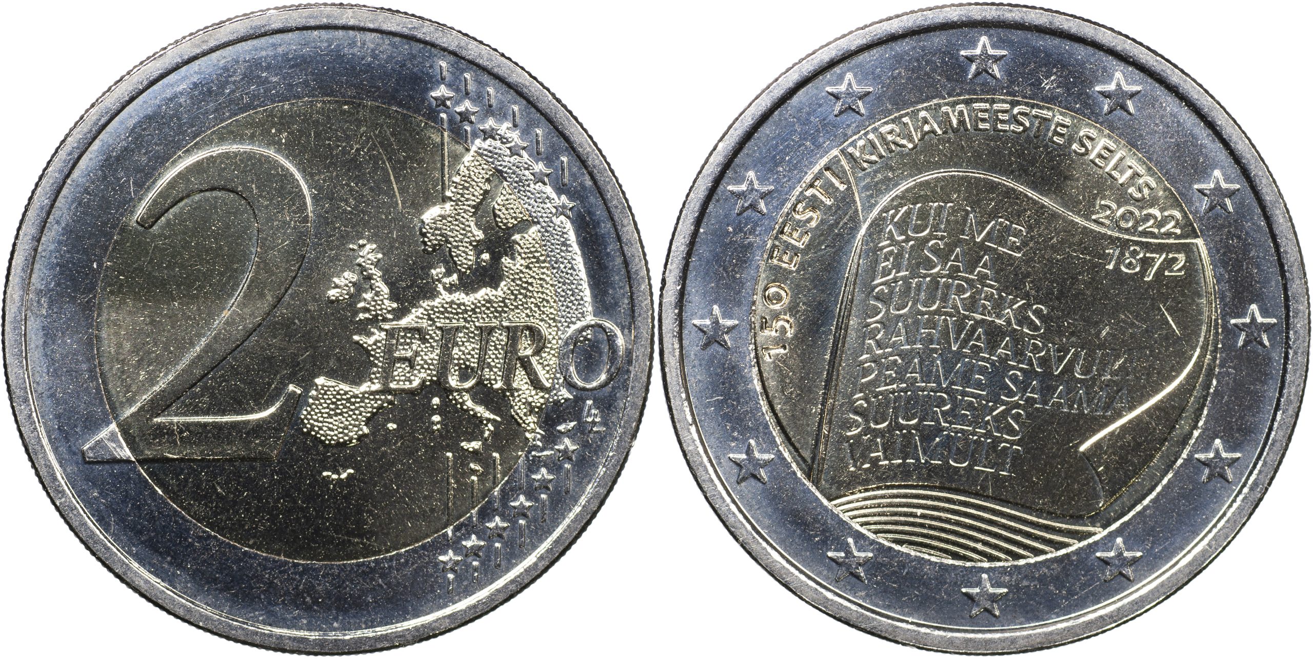 Эстония Монета 2 евро. 2022 (Unc. Биметалл) 150-летие Общества эстонских литераторов
